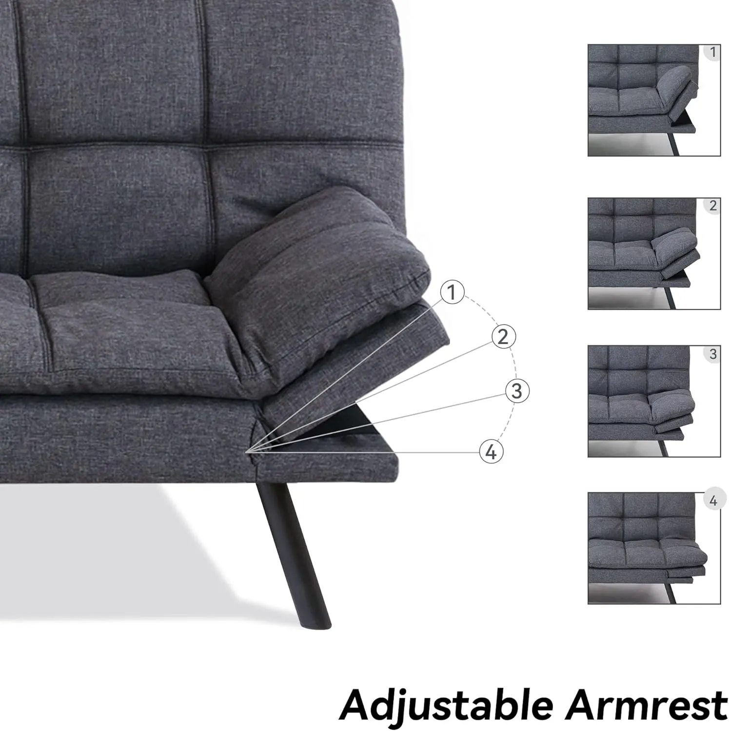 Convertible Futon Sofa Bed Couch,Linen Fabric Futon Sofa Couch,Memory Foam Futons,Small Splitback Modern Loveseat Sleeper Couch Bed for Living Room,Office,Apartment,Dark Grey, SF267CH