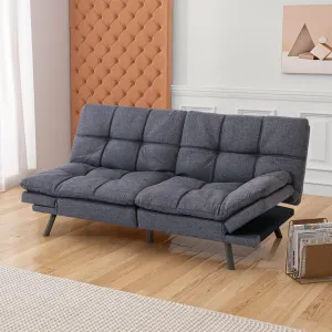 Convertible Futon Sofa Bed, Linen Fabric Futon Sofa, Memory Foam Futons, Small Splitback Modern Loveseat Sleeper Couch Bed for Living Room, Office, Apartment, Deep Grey