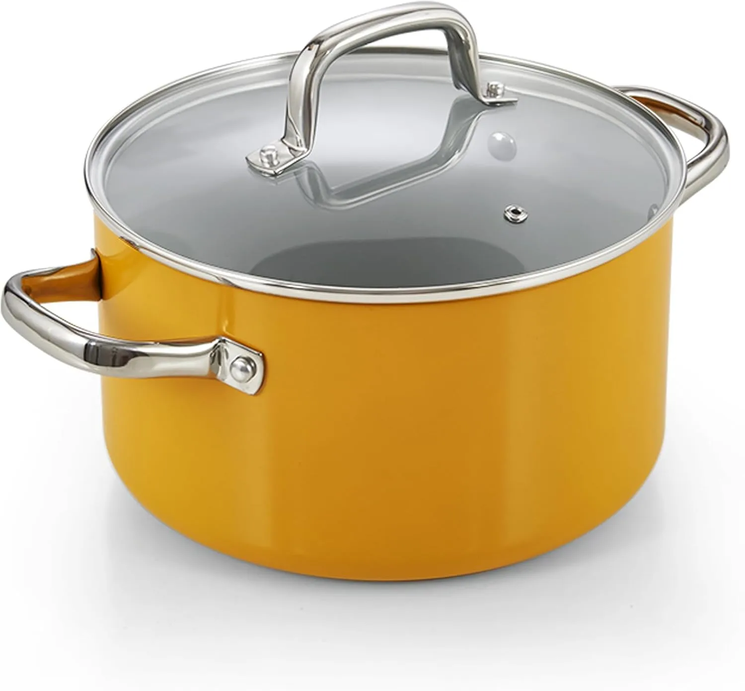 Cook N Home Non Stick Stock Pot with Lid, 6-Quart Hard Anodized Ceramic Nonstick Gumbo Pasta Pot, Induction Cookware Stockpot for Cooking, Canning, Sauce, Ollas para Cocina, Yellow