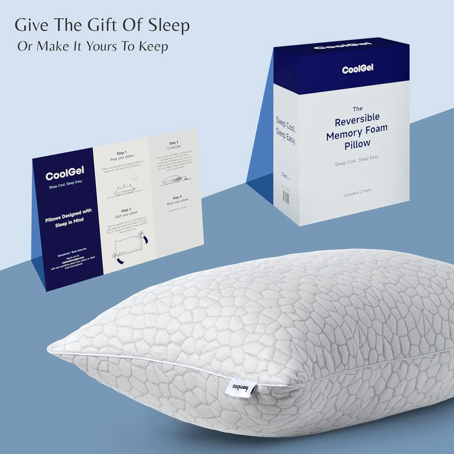 COOL GEL Reversible Shredded Memory Foam Pillow, Supportive and Comfortable, Queen 1-Pack