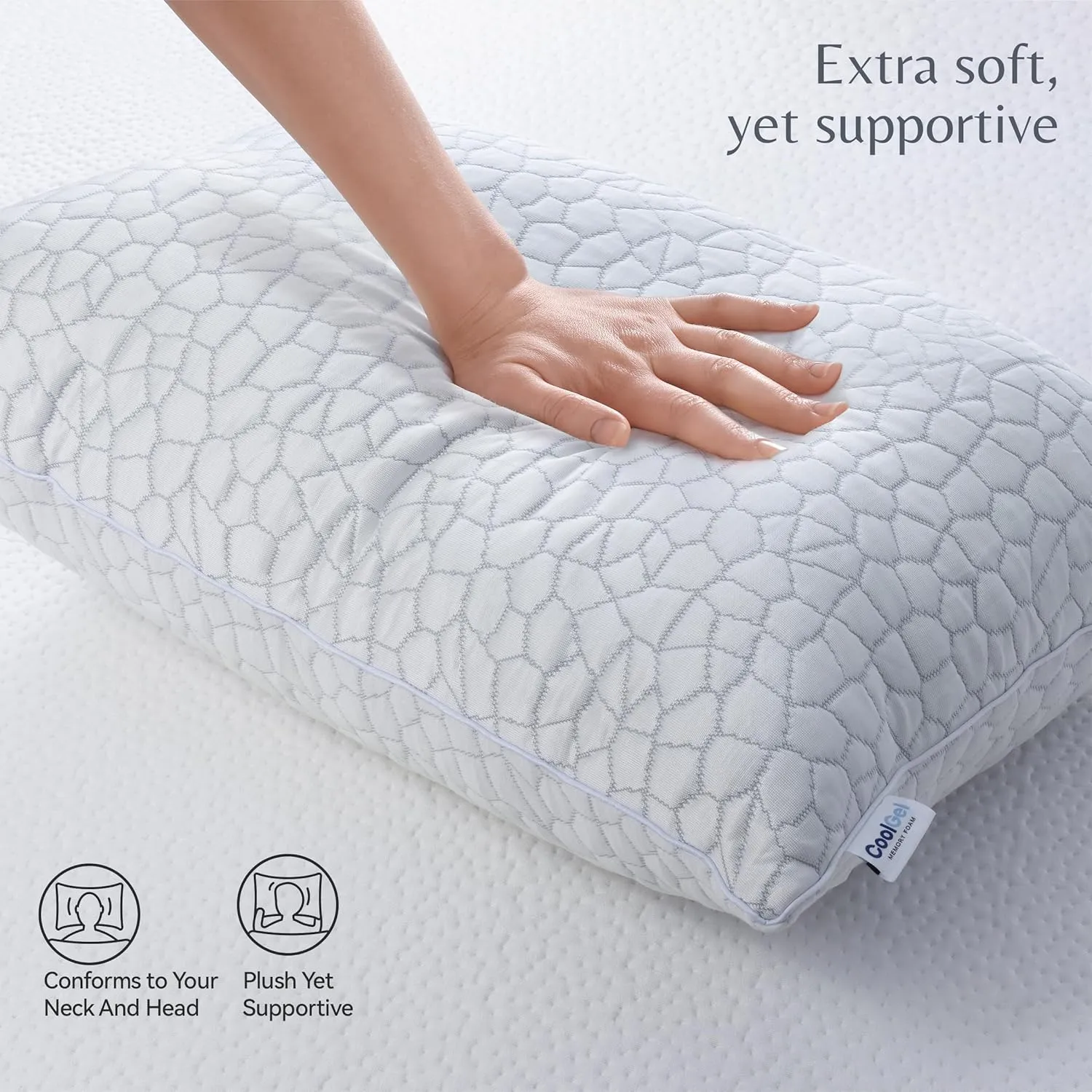 COOL GEL Reversible Shredded Memory Foam Pillow, Supportive and Comfortable, Queen 1-Pack