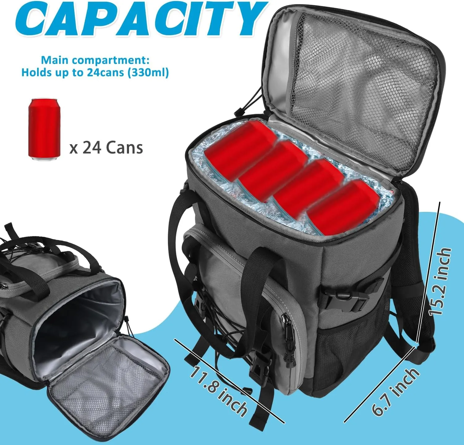 Cooler Backpack - Insulated & Leak Proof Backpack Cooler, 24 Can Portable Cooler Bag, Heavy Duty Waterproof Back Pack with Padded Handle