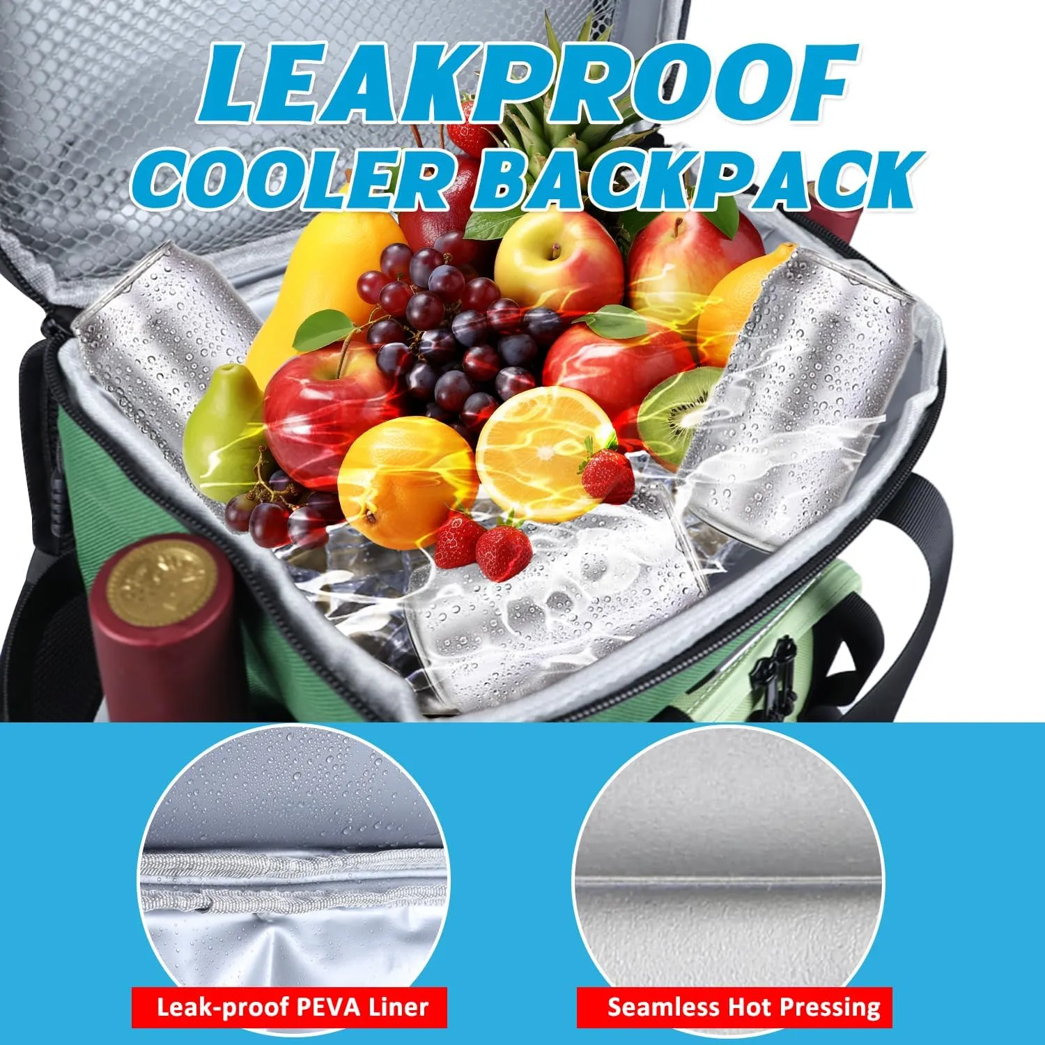 Cooler Backpack - Insulated & Leak Proof Backpack Cooler, 24 Can Portable Cooler Bag, Heavy Duty Waterproof Back Pack with Padded Handle