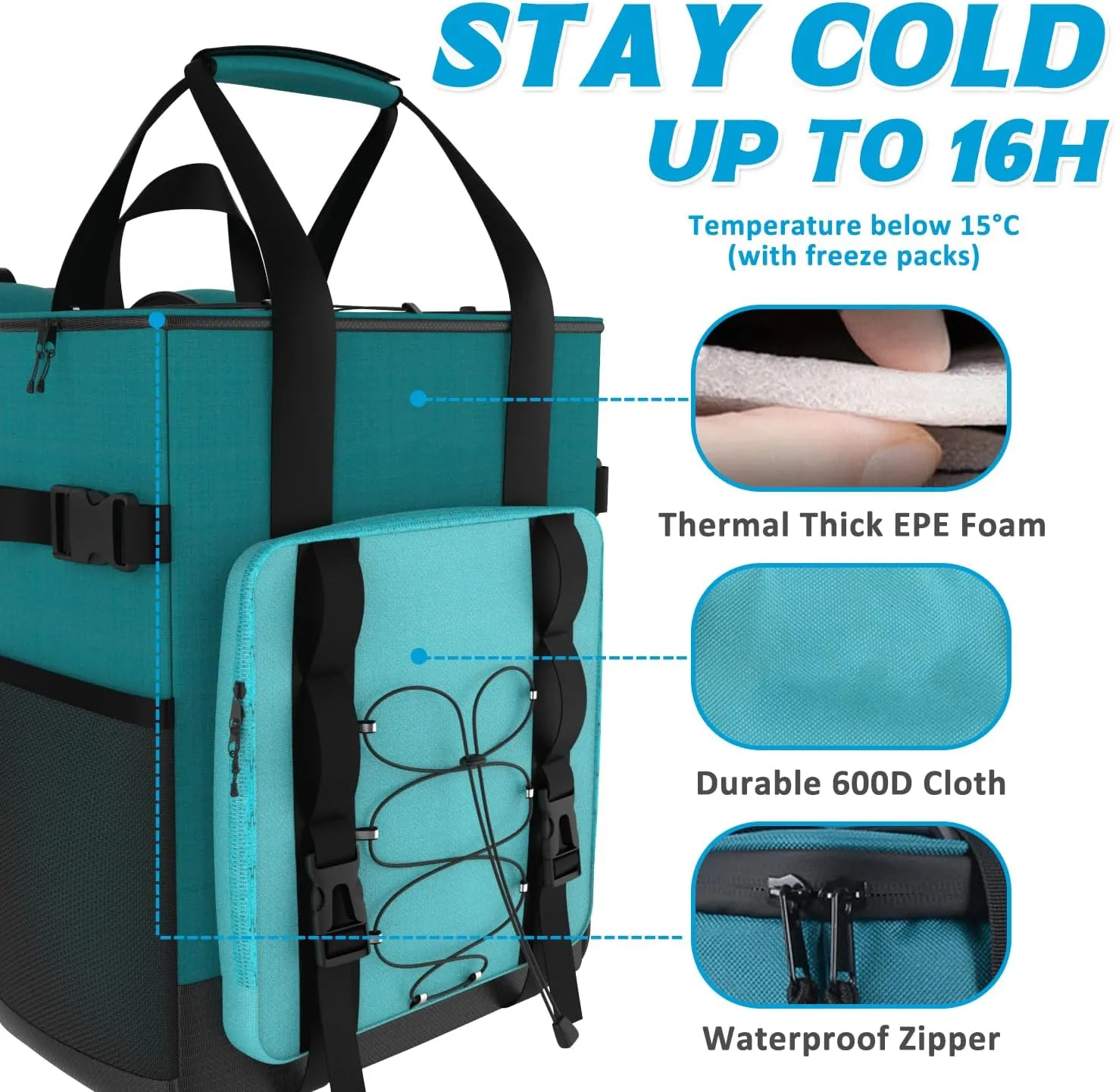 Cooler Backpack - Insulated & Leak Proof Backpack Cooler, 24 Can Portable Cooler Bag, Heavy Duty Waterproof Back Pack with Padded Handle
