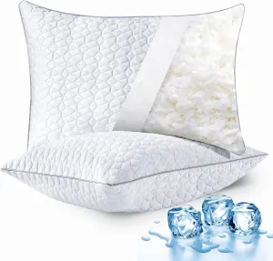 Cooling Pillows Standard Size Set of 2, Shredded Memory Foam Pillows, Adjustable Firm Bed Pillows Cool Cold Pillow for Hot Side Back Stomach Sleepers with Removable Washable Cover, 20" x 26", White