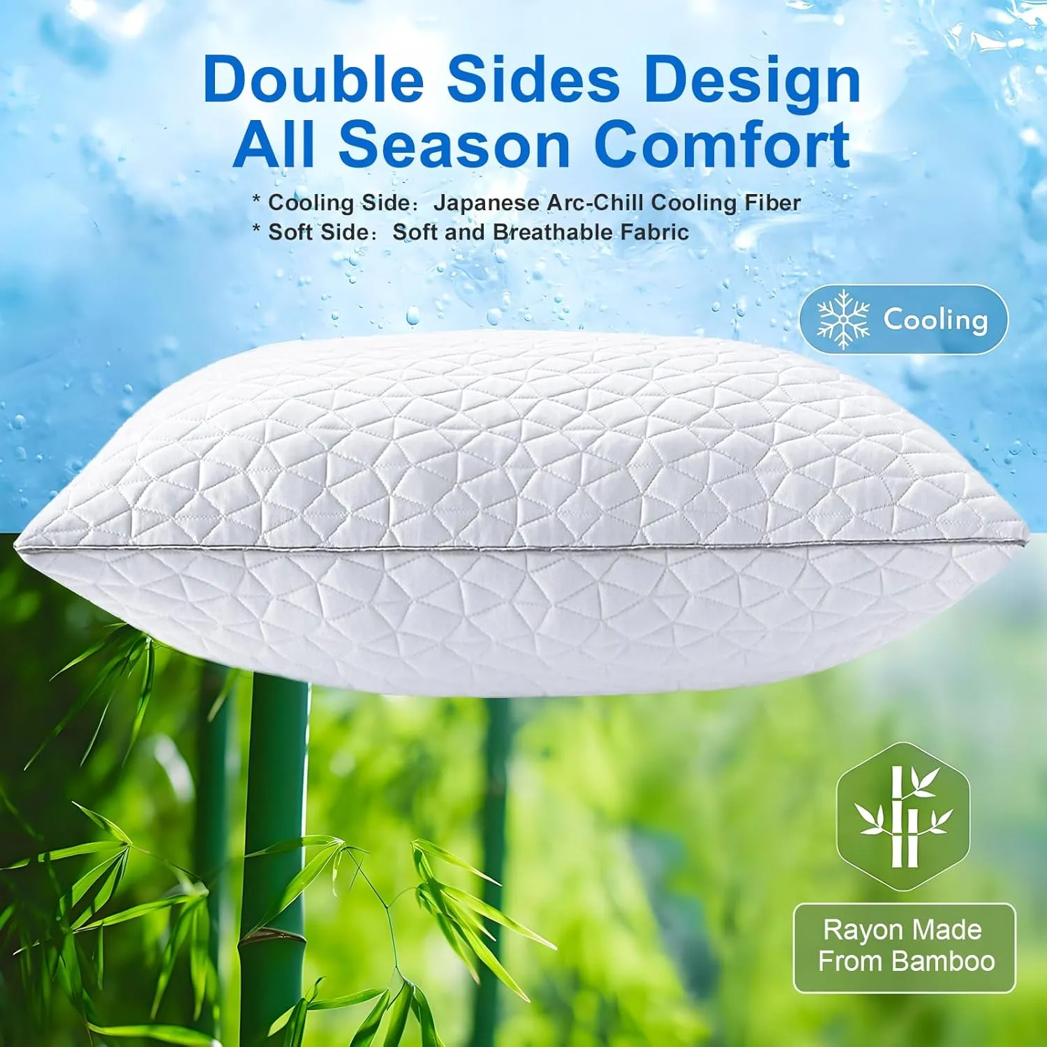 Cooling Pillows Standard Size Set of 2, Shredded Memory Foam Pillows, Adjustable Firm Bed Pillows Cool Cold Pillow for Hot Side Back Stomach Sleepers with Removable Washable Cover, 20" x 26", White