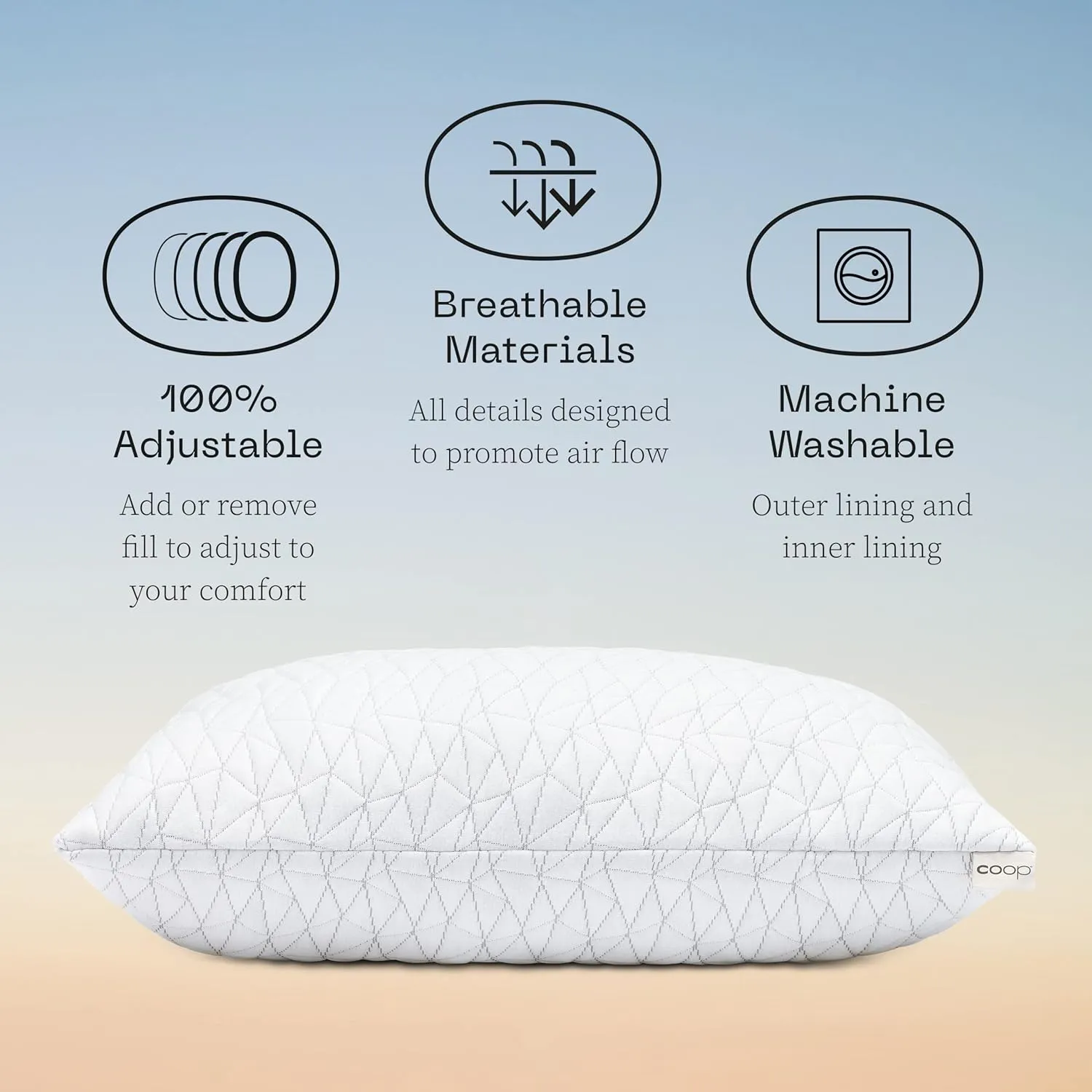 Coop Home Goods Original Adjustable Pillow, Queen Size Bed Pillows for Sleeping, Cross Cut Memory Foam Pillows - Medium Firm Back, Stomach and Side Sleeper Pillow, CertiPUR-US/GREENGUARD Gold