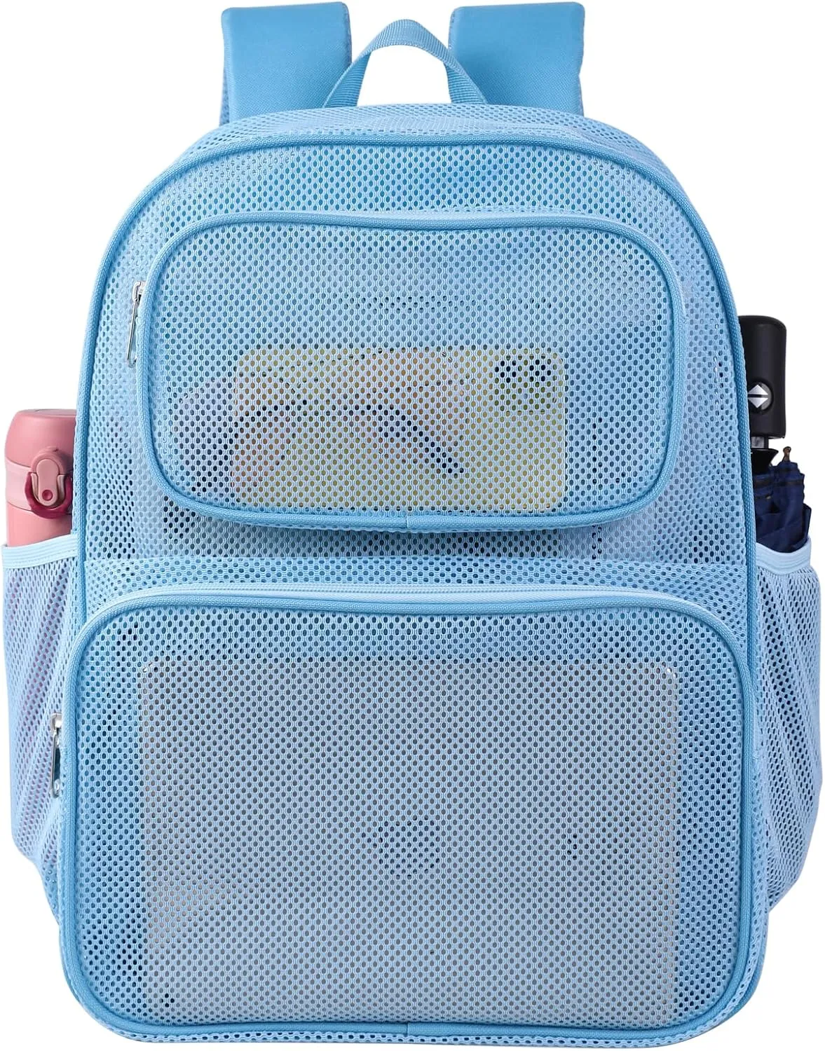 COVAX Large Mesh Bookbag, Semi-transparent College Backpack, See Through Mesh Backpack with Bungee and Comfort Padded Straps for Travel, Swimming, Beach, Outdoor Sports (Blue)