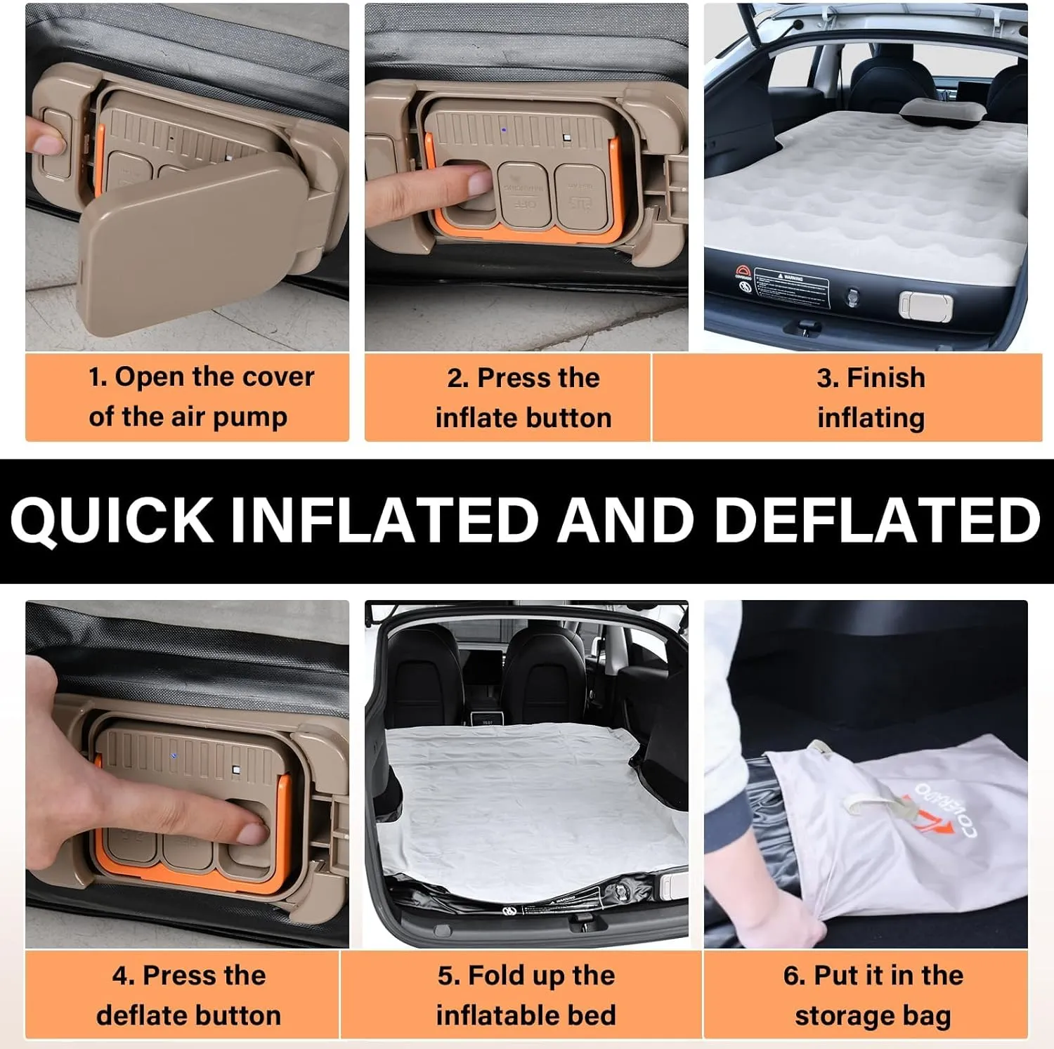 Coverado Car Air Mattress for Tesla Model Y, Self Inflating Car Sleeping Pad with Wireless Air Pump, 7" Thickened Tesla Model Y Mattress, Comfort Flocking Camping Bed, Model Y Accessories 2025-2021