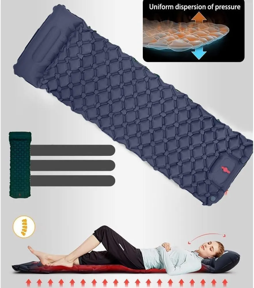 Coziya Matelas, 5cm Ultralight Inflatable Camping Mattress, Inflatable Sleeping Pad with Built-in Pillow, Anti-Slip Design for Backpacking, Hiking, Travel (Dark Blue,Single)
