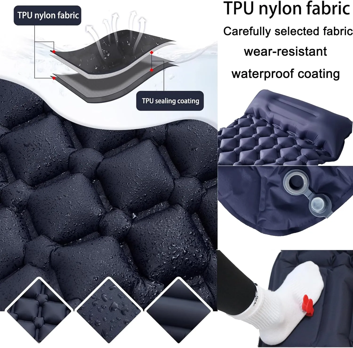 Coziya Matelas, 5cm Ultralight Inflatable Camping Mattress, Inflatable Sleeping Pad with Built-in Pillow, Anti-Slip Design for Backpacking, Hiking, Travel (Dark Blue,Single)
