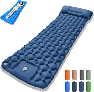 Coziya Matelas, 5cm Ultralight Inflatable Camping Mattress, Inflatable Sleeping Pad with Built-in Pillow, Anti-Slip Design for Backpacking, Hiking, Travel (Dark Blue,Single)