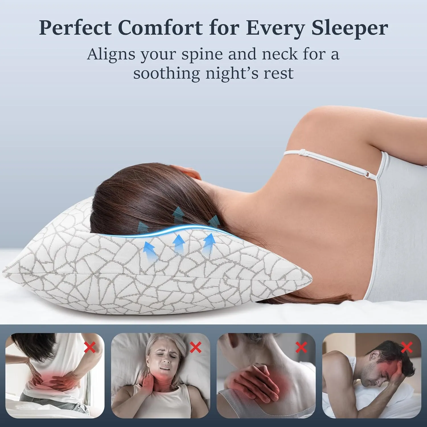 COZSINOOR Side Sleeper Pillows Queen Size Set of 2 for Sleeping - Crescent Adjustable Shredded Memory Foam Pillows 2 Pack, Cooling Bed Pillow for Back and Stomach Sleepers, Breathable Washable Cover
