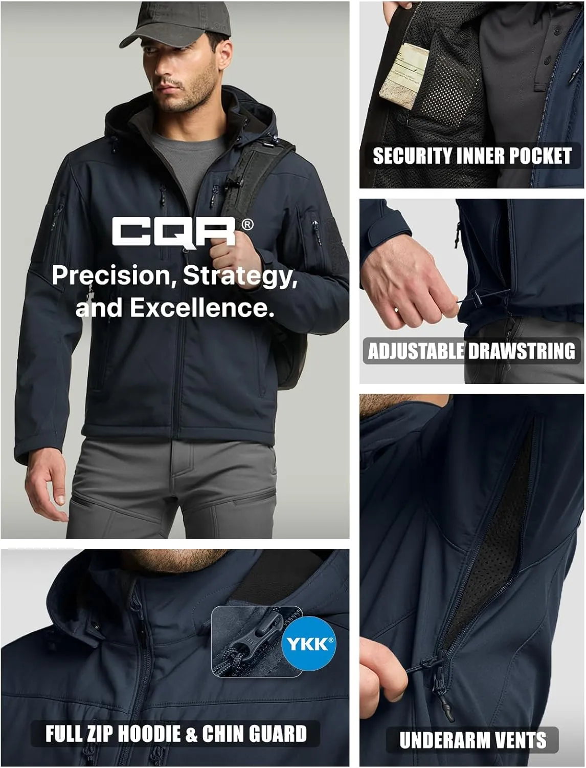 CQR Men's Fleece Lined Tactical Softshell Jackets, Lightweight Water Resistant Hunting Hiking Jacket, Winter Outdoor Jacket