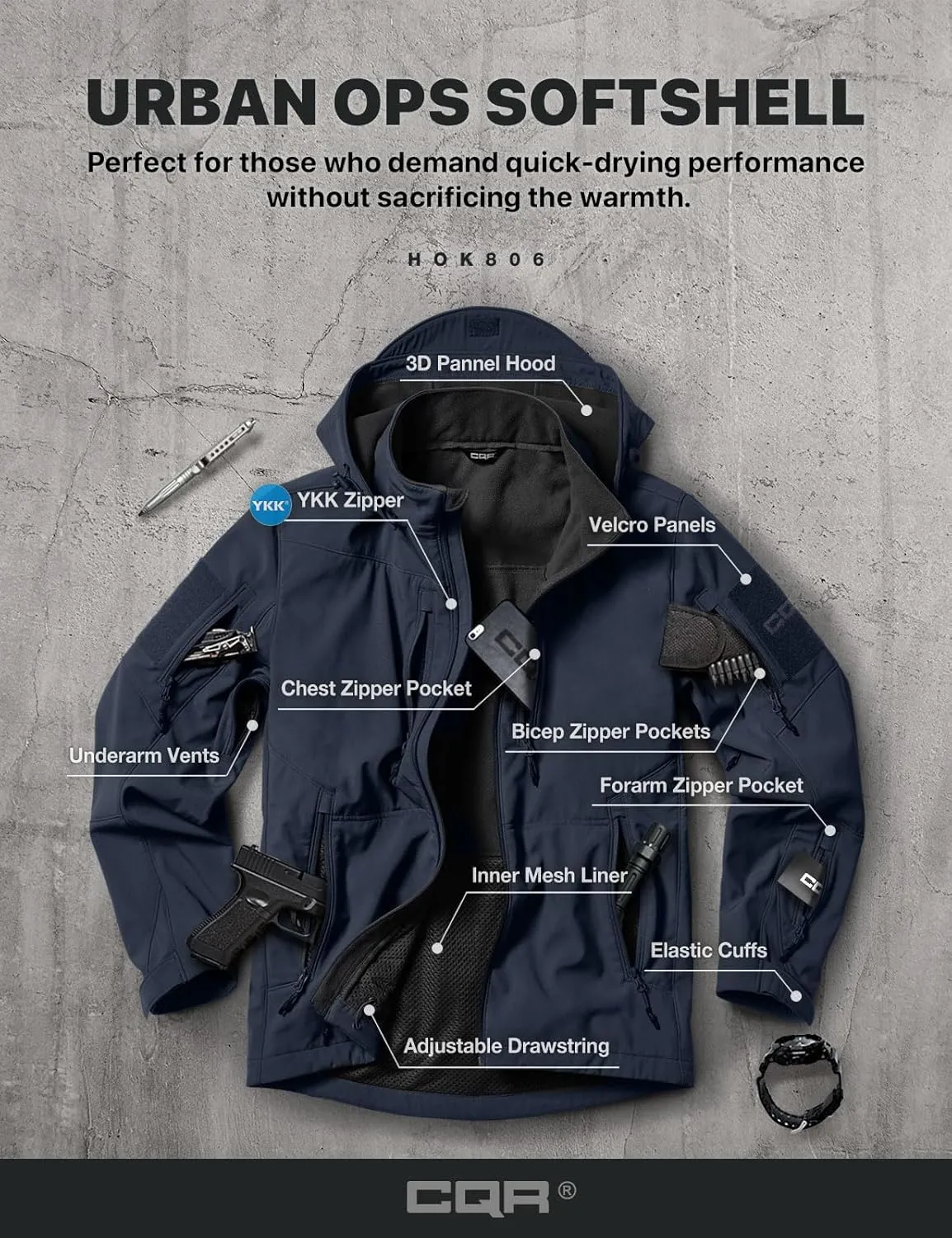 CQR Men's Fleece Lined Tactical Softshell Jackets, Lightweight Water Resistant Hunting Hiking Jacket, Winter Outdoor Jacket