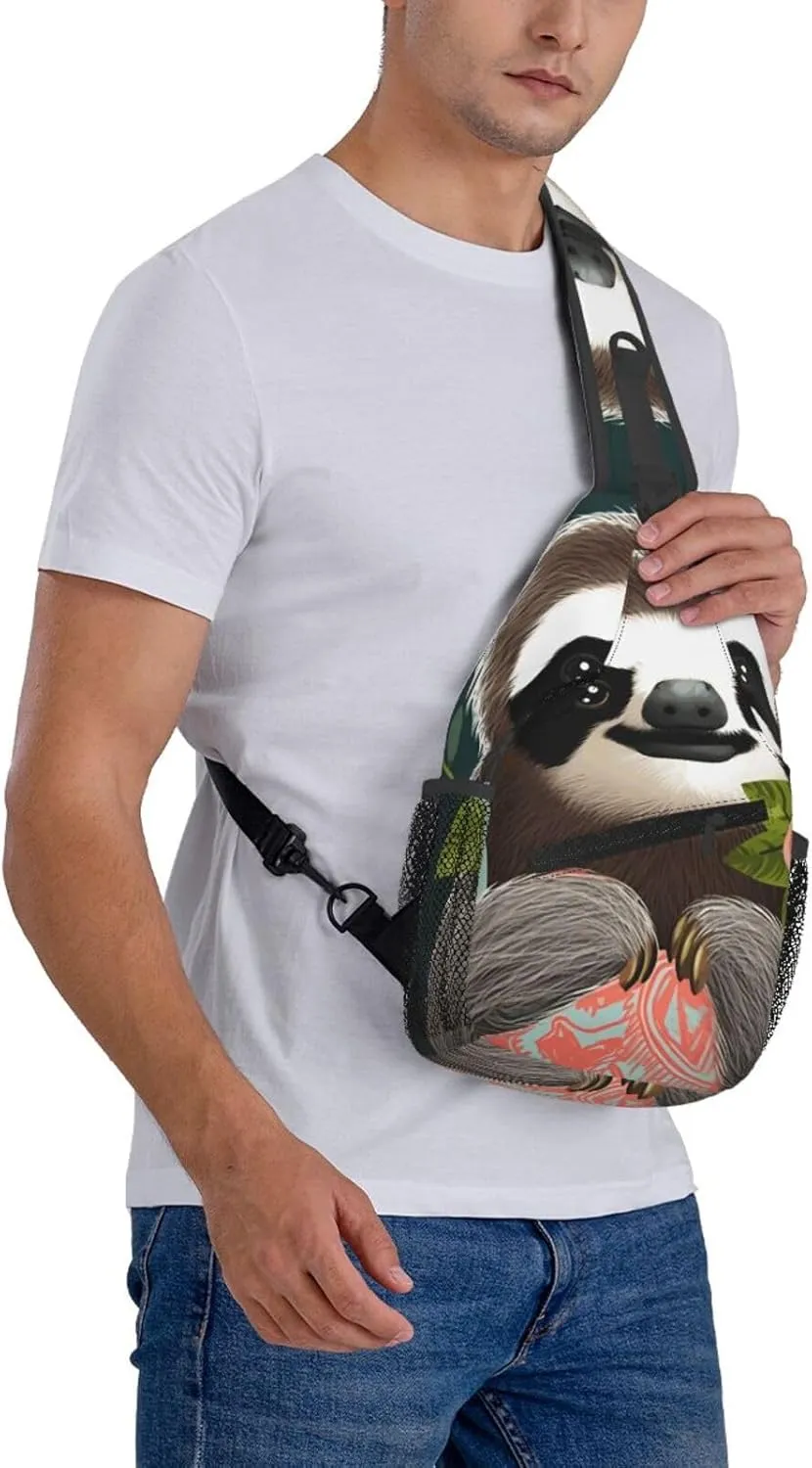 Cross Chest Bag Diagonally Sling Backpack Crossbody Shoulder Bag Cute Sloth Sling Bag Travel Hiking Daypack