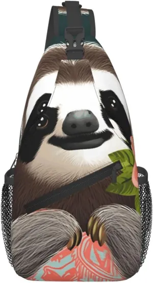 Cross Chest Bag Diagonally Sling Backpack Crossbody Shoulder Bag Cute Sloth Sling Bag Travel Hiking Daypack
