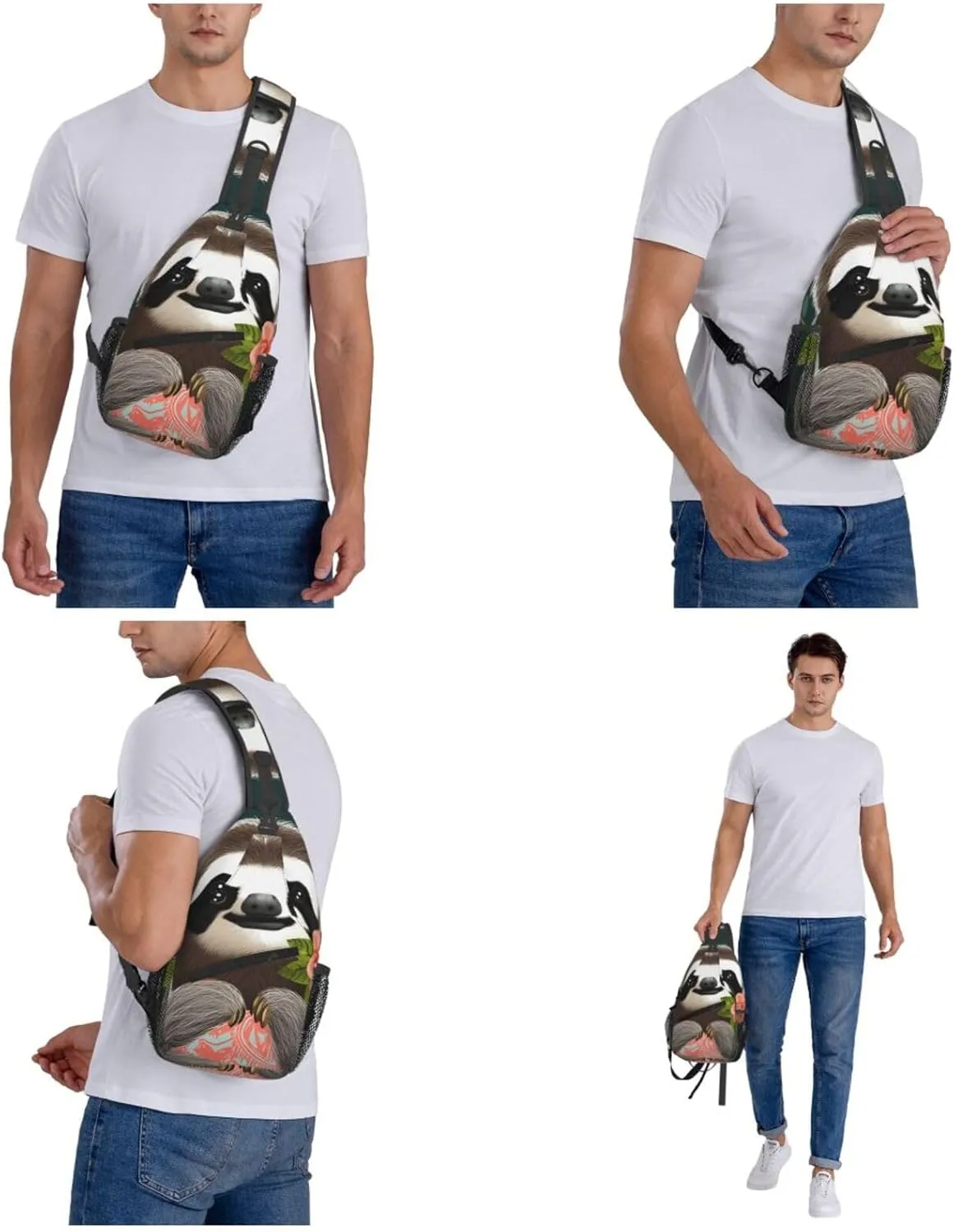 Cross Chest Bag Diagonally Sling Backpack Crossbody Shoulder Bag Cute Sloth Sling Bag Travel Hiking Daypack