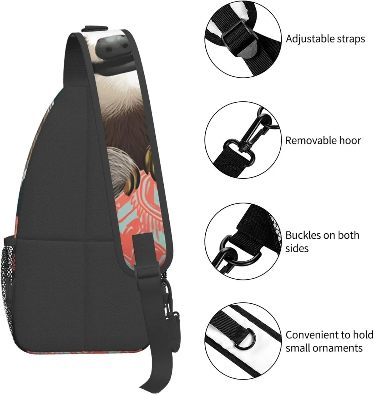 Cross Chest Bag Diagonally Sling Backpack Crossbody Shoulder Bag Cute Sloth Sling Bag Travel Hiking Daypack