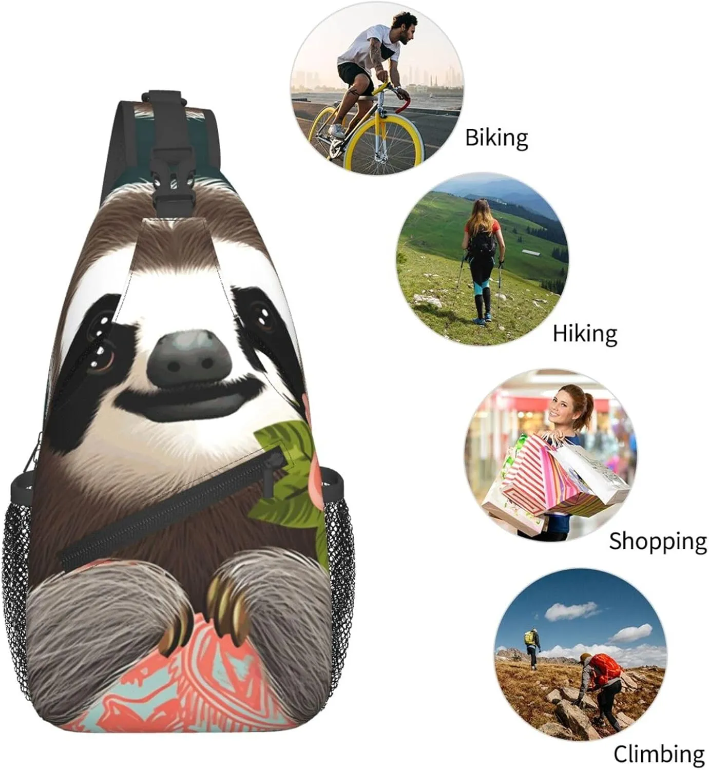Cross Chest Bag Diagonally Sling Backpack Crossbody Shoulder Bag Cute Sloth Sling Bag Travel Hiking Daypack