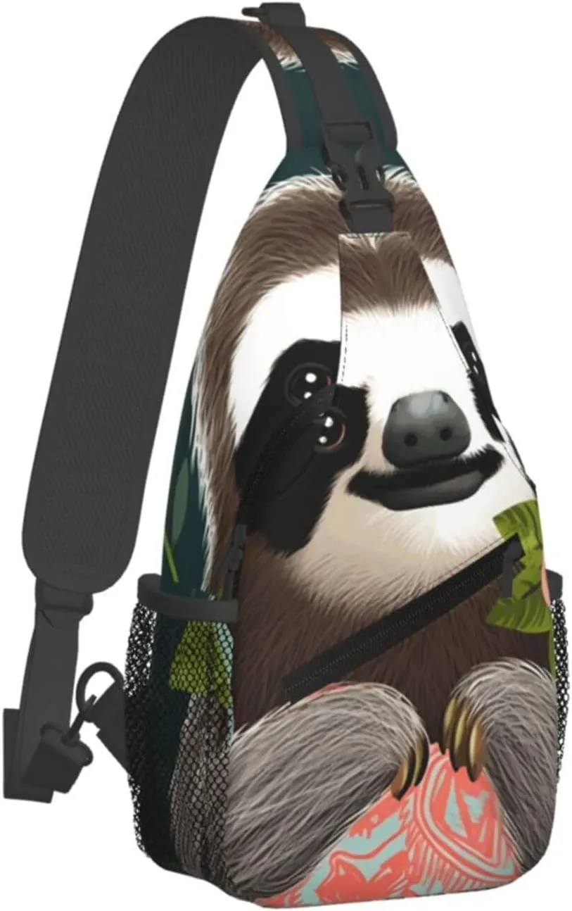 Cross Chest Bag Diagonally Sling Backpack Crossbody Shoulder Bag Cute Sloth Sling Bag Travel Hiking Daypack