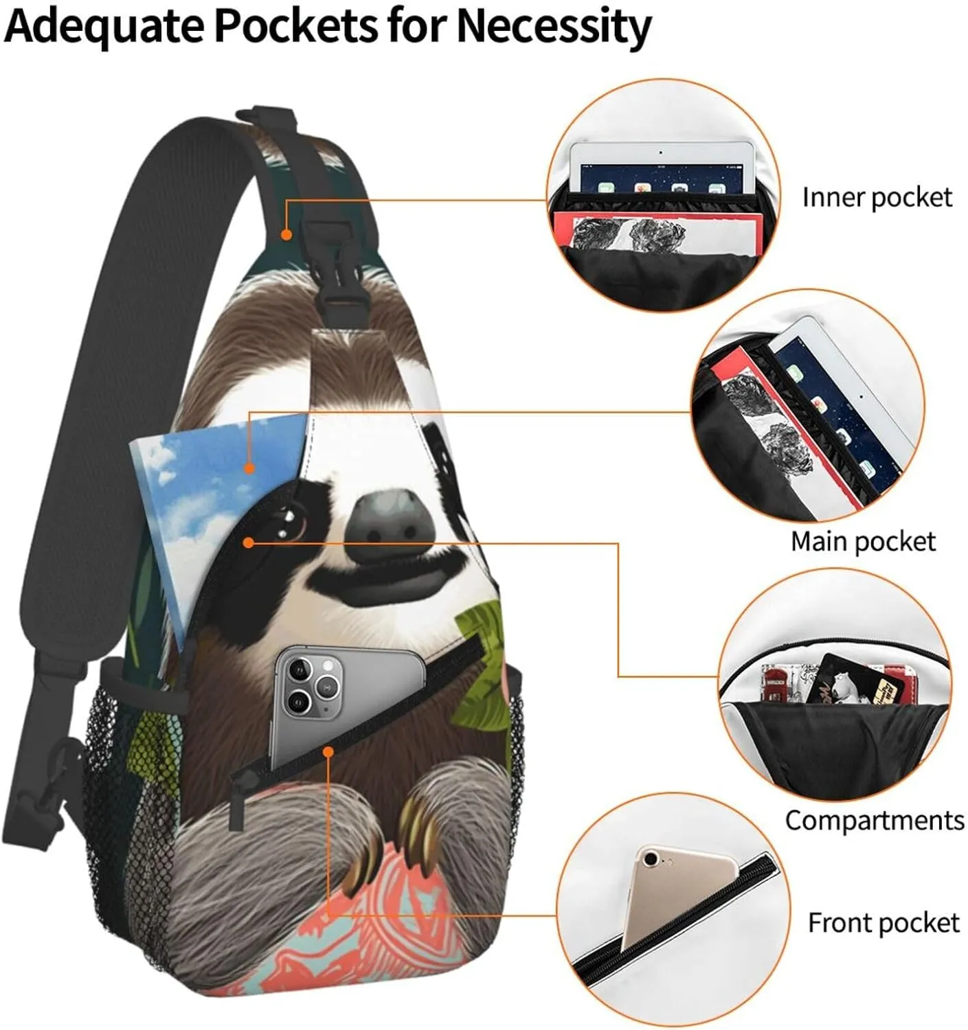 Cross Chest Bag Diagonally Sling Backpack Crossbody Shoulder Bag Cute Sloth Sling Bag Travel Hiking Daypack