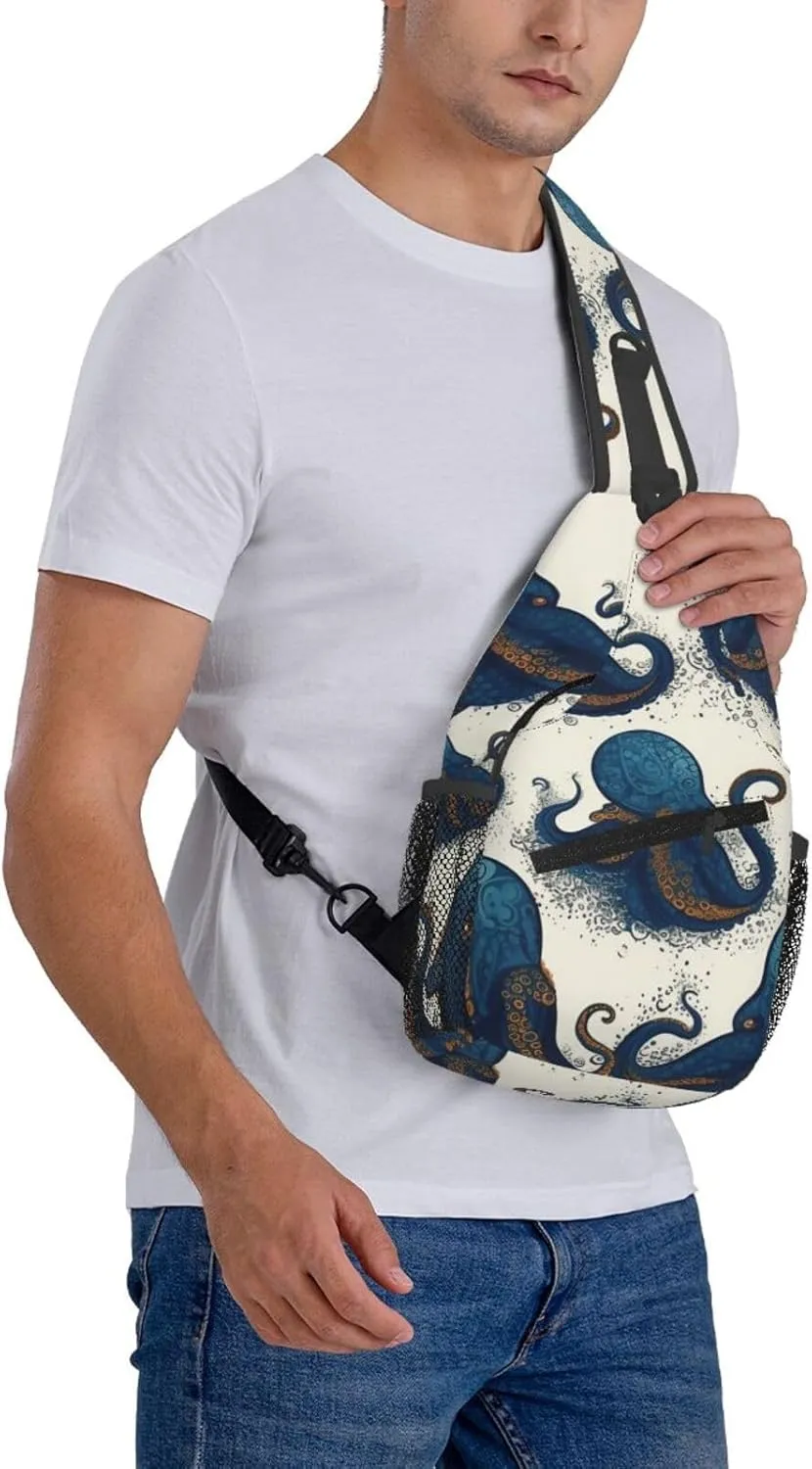 Cross Chest Bag Diagonally Sling Backpack Crossbody Shoulder Bag Turquoise Blue Gold Marble Sling Bag Travel Hiking Daypack
