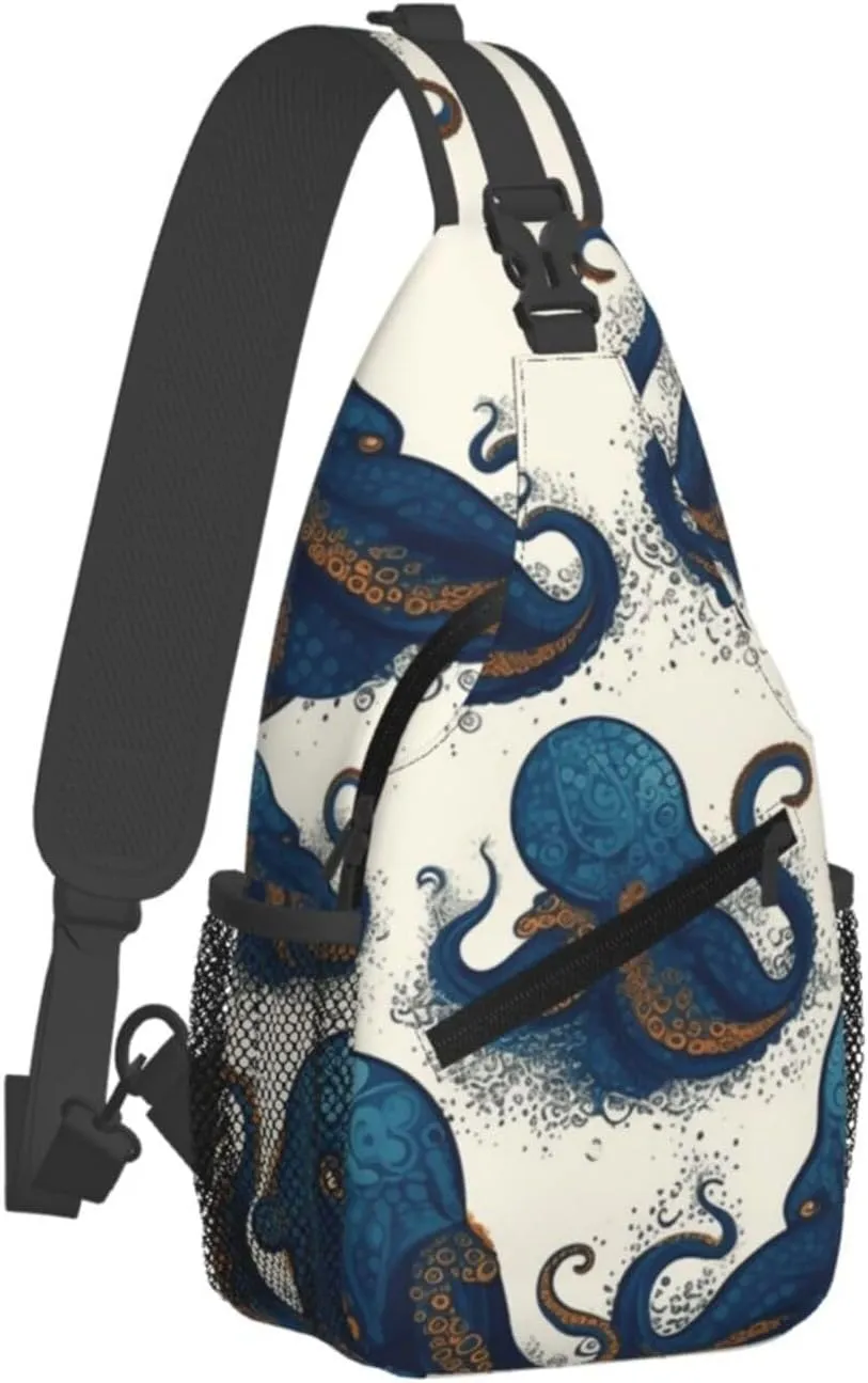 Cross Chest Bag Diagonally Sling Backpack Crossbody Shoulder Bag Turquoise Blue Gold Marble Sling Bag Travel Hiking Daypack