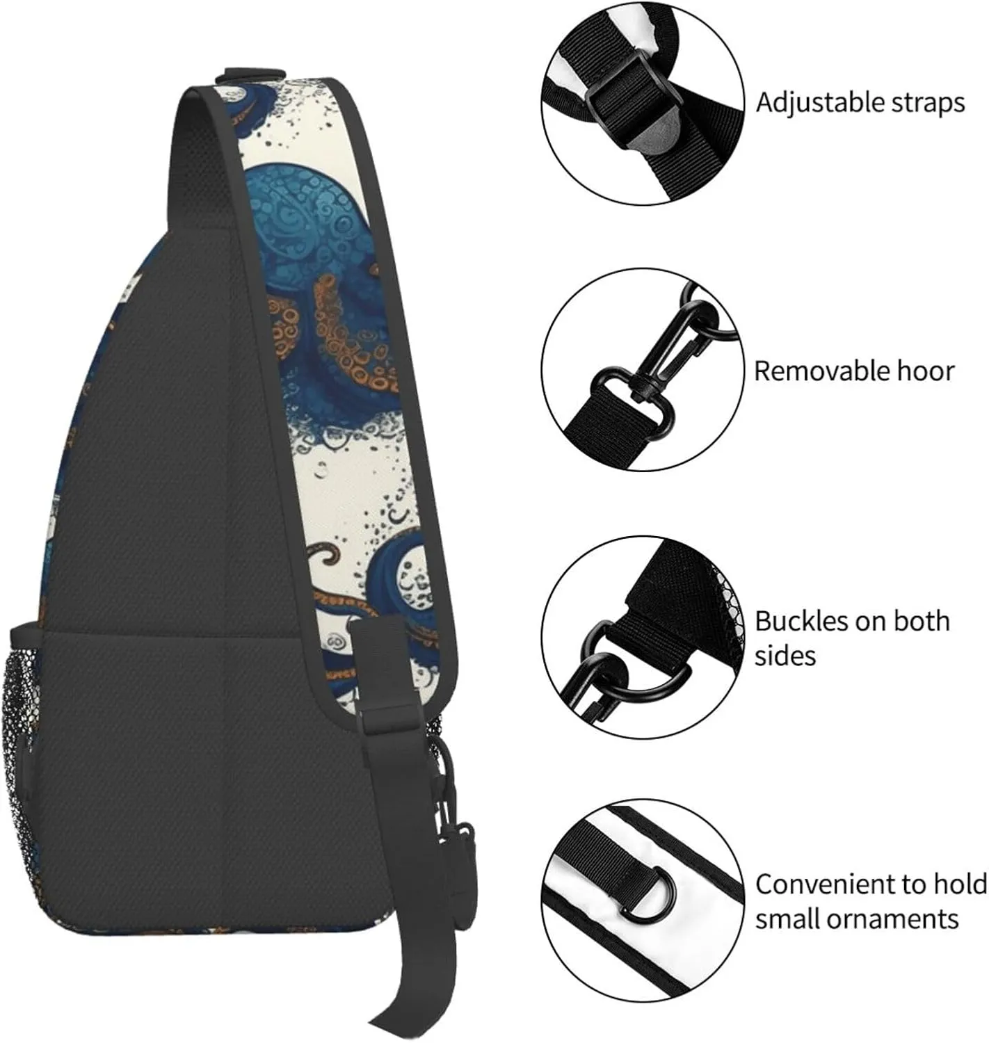 Cross Chest Bag Diagonally Sling Backpack Crossbody Shoulder Bag Turquoise Blue Gold Marble Sling Bag Travel Hiking Daypack