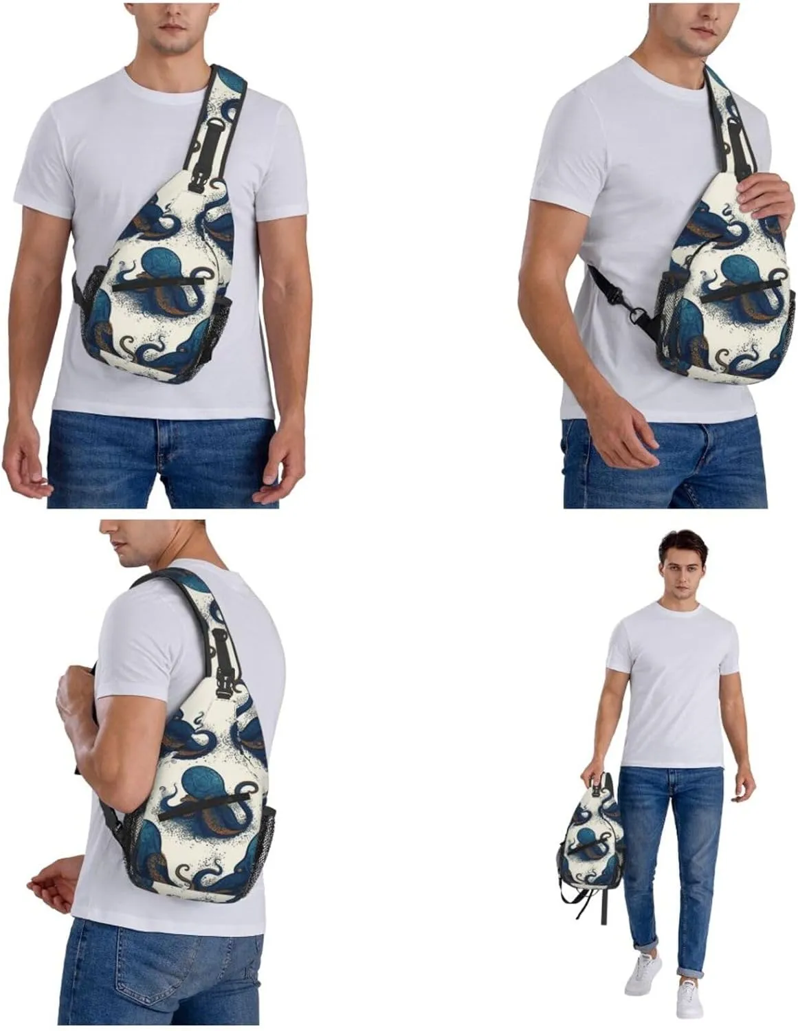 Cross Chest Bag Diagonally Sling Backpack Crossbody Shoulder Bag Turquoise Blue Gold Marble Sling Bag Travel Hiking Daypack