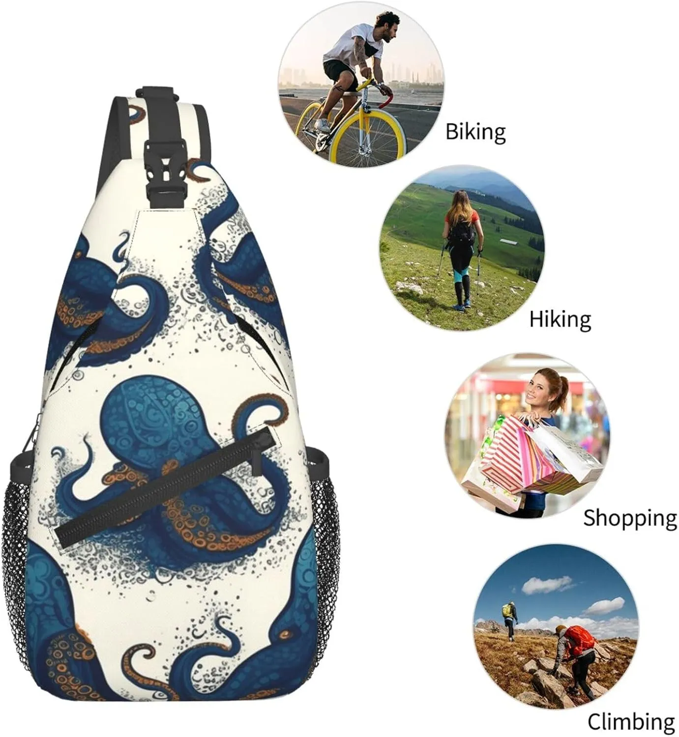 Cross Chest Bag Diagonally Sling Backpack Crossbody Shoulder Bag Turquoise Blue Gold Marble Sling Bag Travel Hiking Daypack