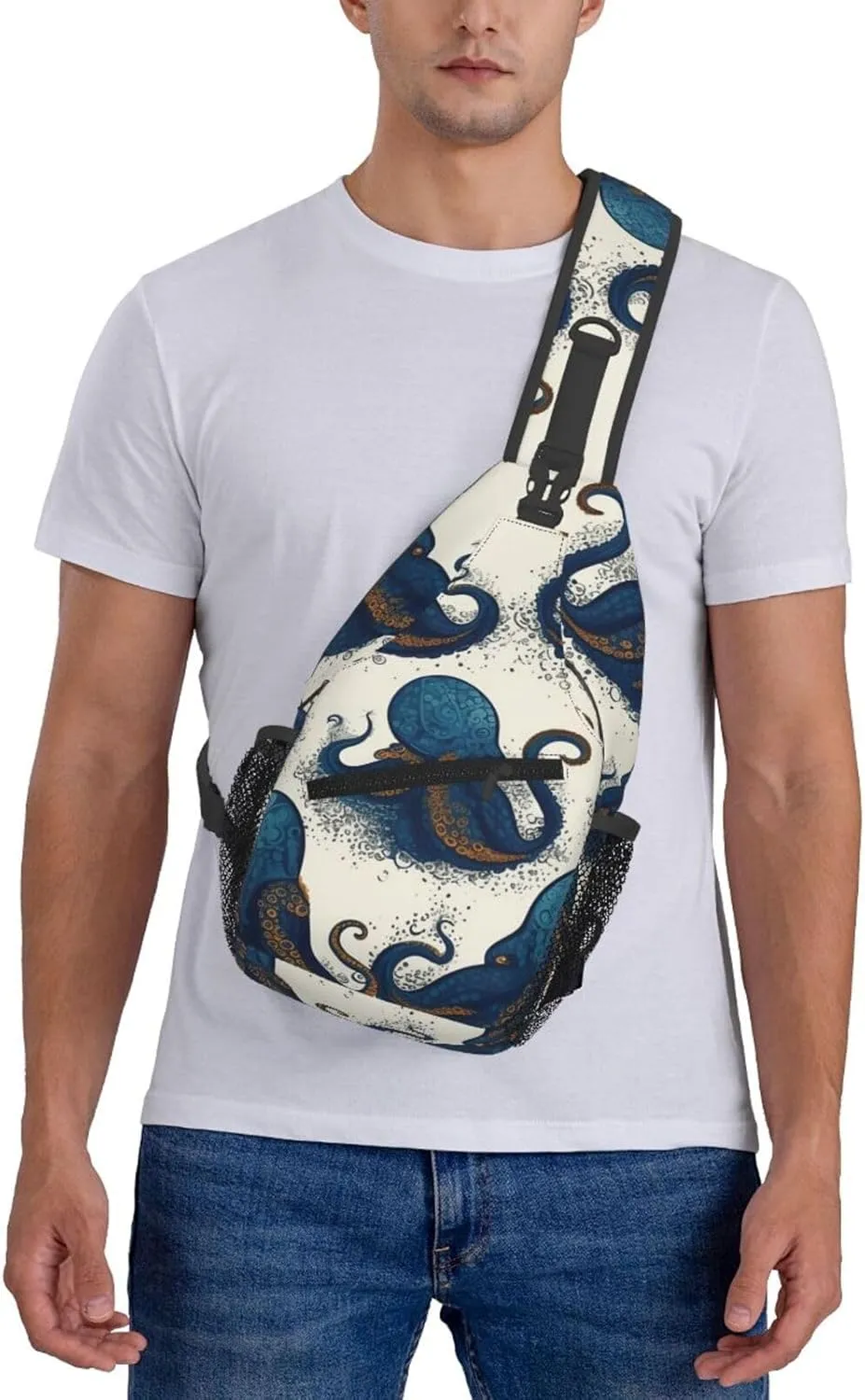Cross Chest Bag Diagonally Sling Backpack Crossbody Shoulder Bag Turquoise Blue Gold Marble Sling Bag Travel Hiking Daypack