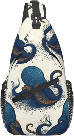 Cross Chest Bag Diagonally Sling Backpack Crossbody Shoulder Bag Turquoise Blue Gold Marble Sling Bag Travel Hiking Daypack