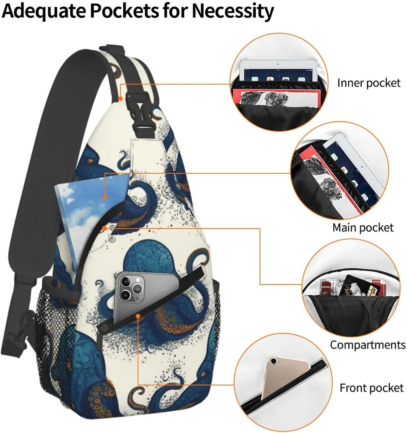 Cross Chest Bag Diagonally Sling Backpack Crossbody Shoulder Bag Turquoise Blue Gold Marble Sling Bag Travel Hiking Daypack