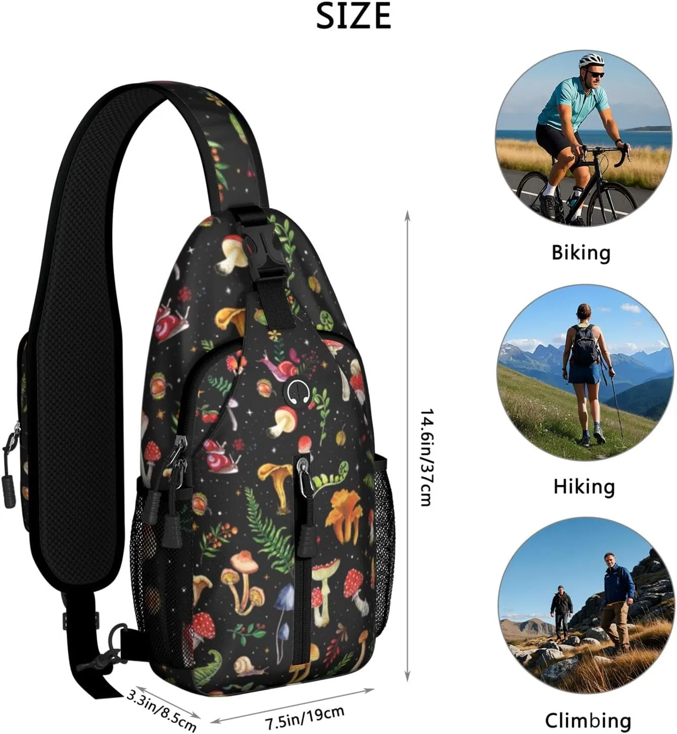 Crossbody Sling Backpack Mini Water Resistant Sling Bag - Adjustable Chest Strap Backpack for Outdoor Hiking Cycling
