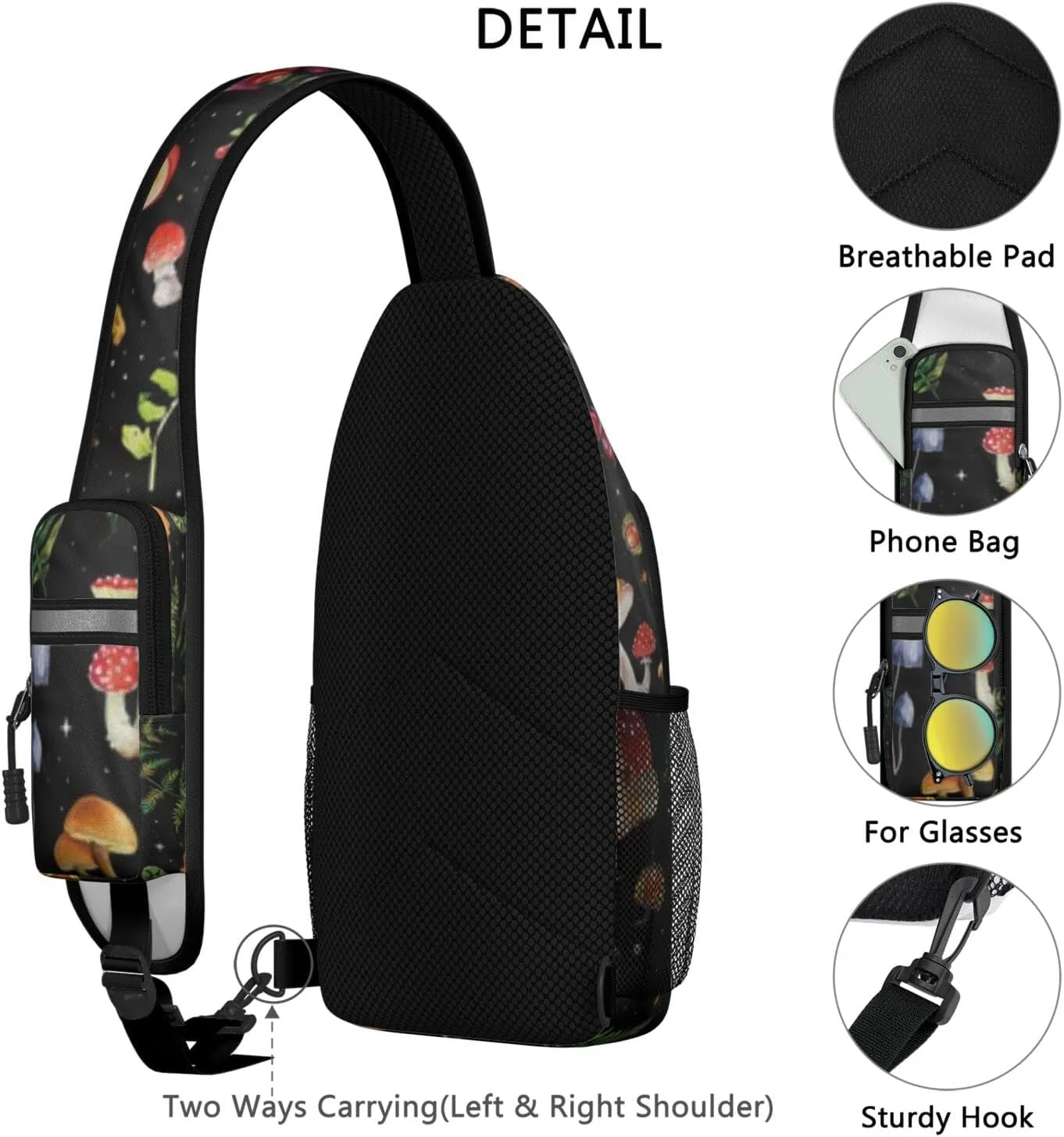 Crossbody Sling Backpack Mini Water Resistant Sling Bag - Adjustable Chest Strap Backpack for Outdoor Hiking Cycling