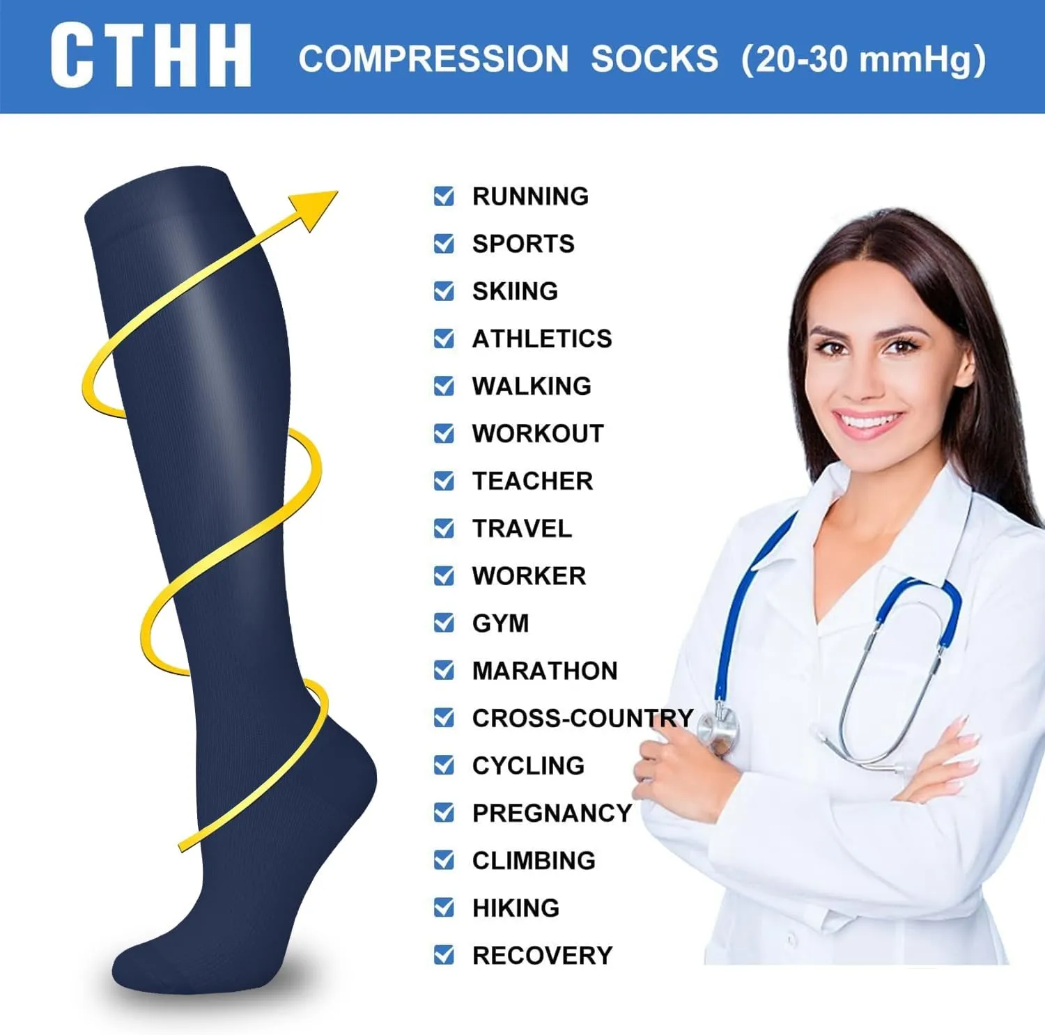 CTHH 5/7 Pairs Compression Socks for Women & Men Circulation - Compression Stockings for Support Running Athletics Nursing Travel