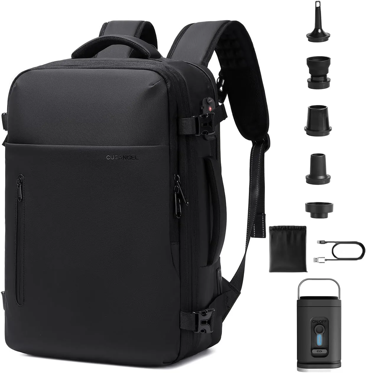 Cusangel Vacuum Backpack for Travel with Portable Electric Pump,Vacpack Pocket Compression Air Pump, 45L Expandable Airback (with Vacuum pump)