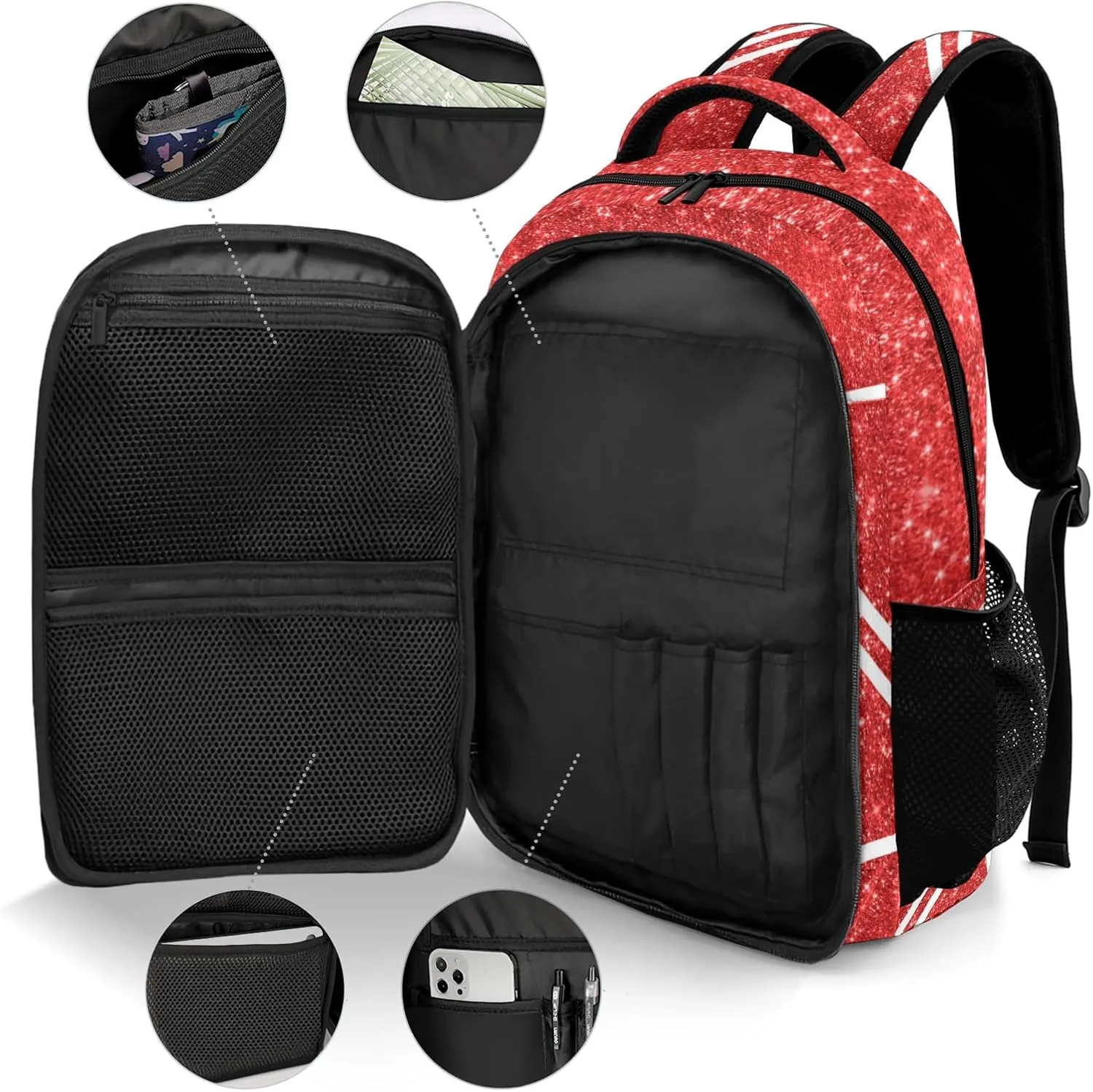 Custom Laptop Backpack Cheer Cheerleaders Red Shoulders Daypacks Casual Bookbag for Travel Work School