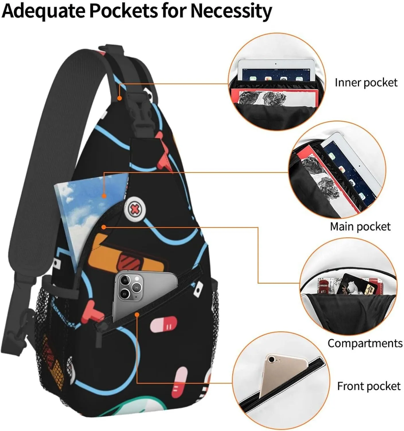 Cute Nurse Sling Backpack for Women Men, Chest Bag Daypack Crossbody for Travel Sport Running Hiking
