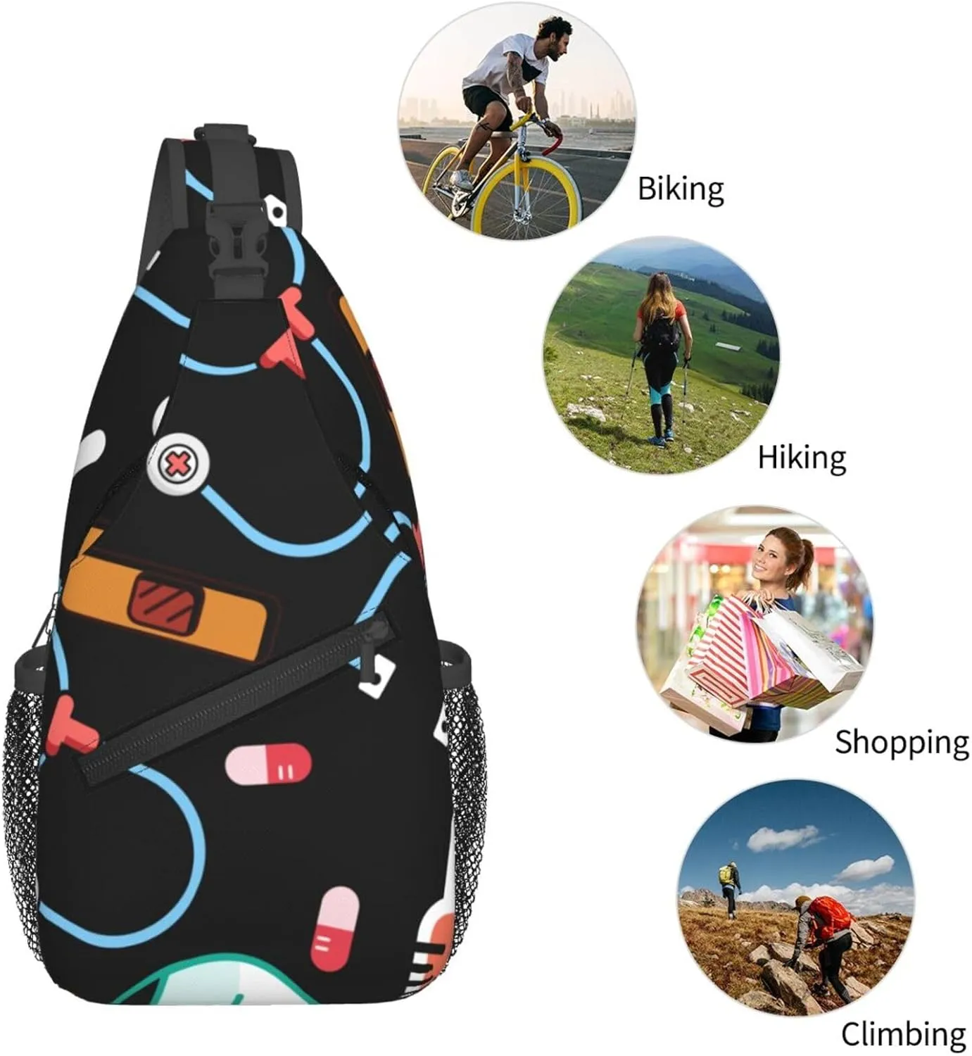 Cute Nurse Sling Backpack for Women Men, Chest Bag Daypack Crossbody for Travel Sport Running Hiking