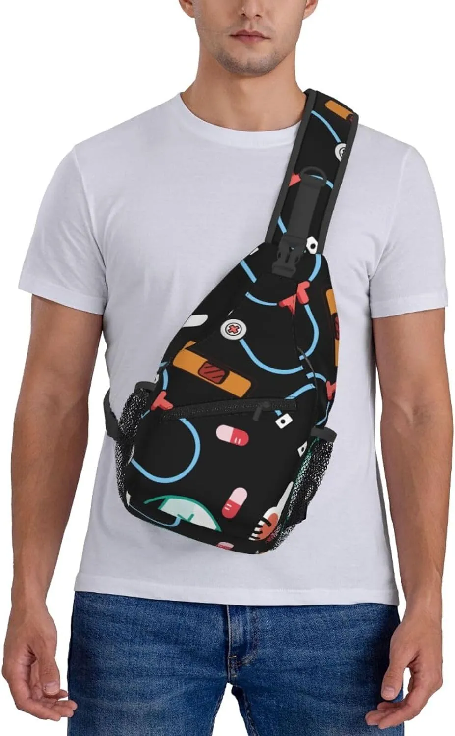 Cute Nurse Sling Backpack for Women Men, Chest Bag Daypack Crossbody for Travel Sport Running Hiking