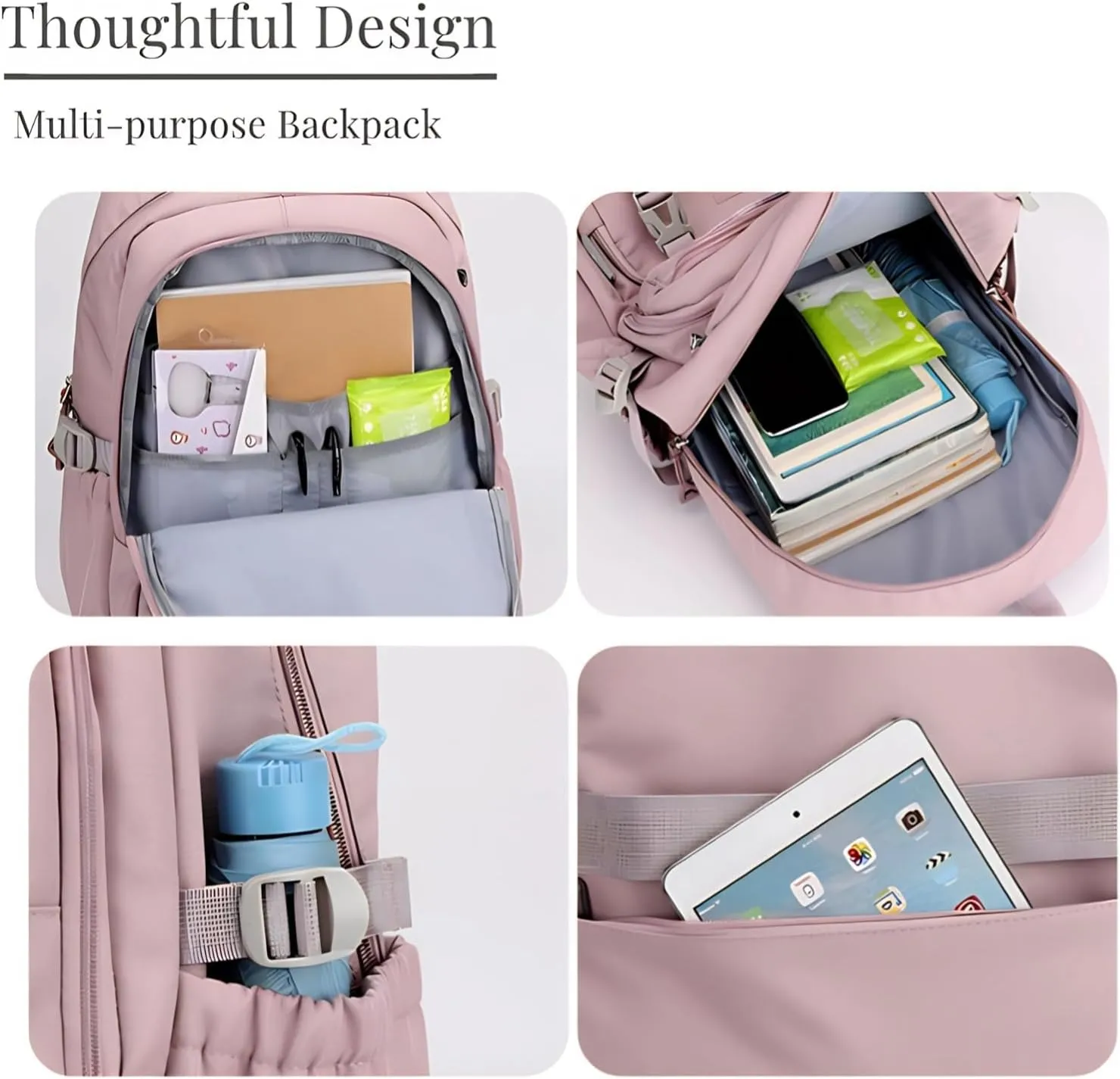 Cute School Laptop Backpack with Large Capacity Multiple Pockets for Girls Travel Friendly with Luggage Strap Accessory Included (Flesh Pink)