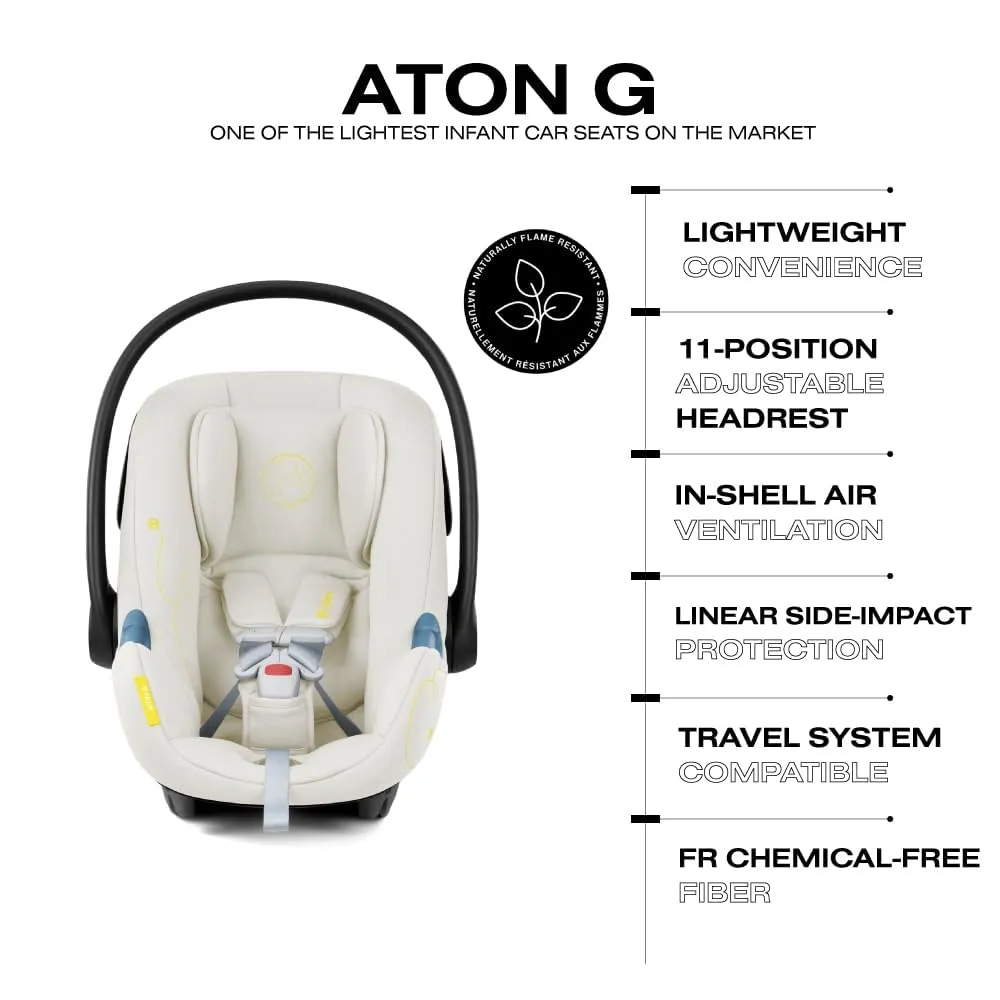 Cybex Aton G Infant Car Seat with Linear Side-Impact Protection, 11-Position Adjustable Headrest, in-Shell Ventilation, Easy-in Buckle, Safelock Base, Seashell Beige