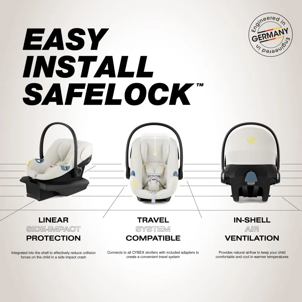 Cybex Aton G Infant Car Seat with Linear Side-Impact Protection, 11-Position Adjustable Headrest, in-Shell Ventilation, Easy-in Buckle, Safelock Base, Seashell Beige