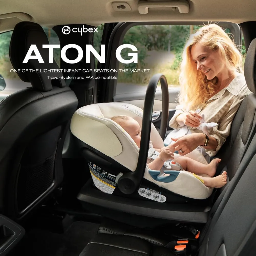 Cybex Aton G Infant Car Seat with Linear Side-Impact Protection, 11-Position Adjustable Headrest, in-Shell Ventilation, Easy-in Buckle, Safelock Base, Seashell Beige