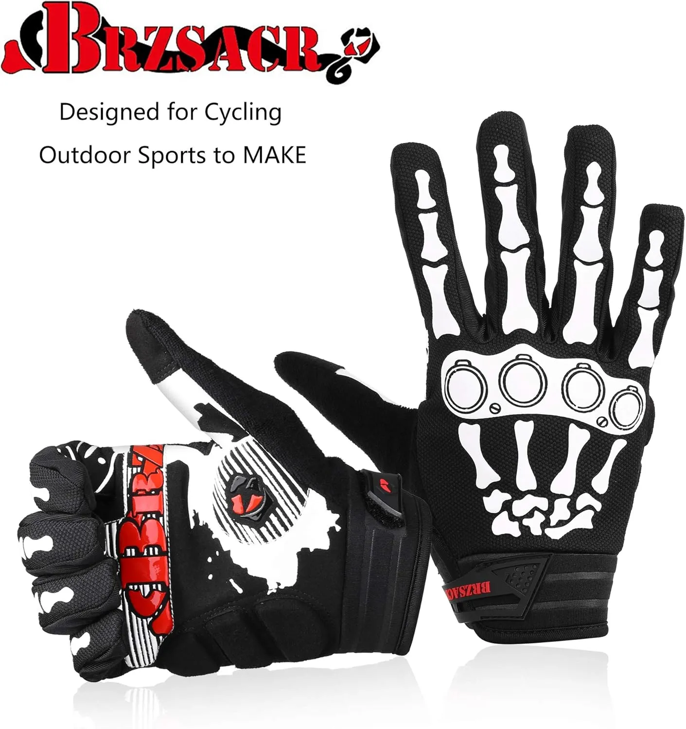Cycling Gloves Skeleton Bone Motorcycle Bike Gloves Mountain Padded Road Bicycle Riding for Men Women Outdoor Resistance for Biking Climbing Hiking Full Finger Gloves.