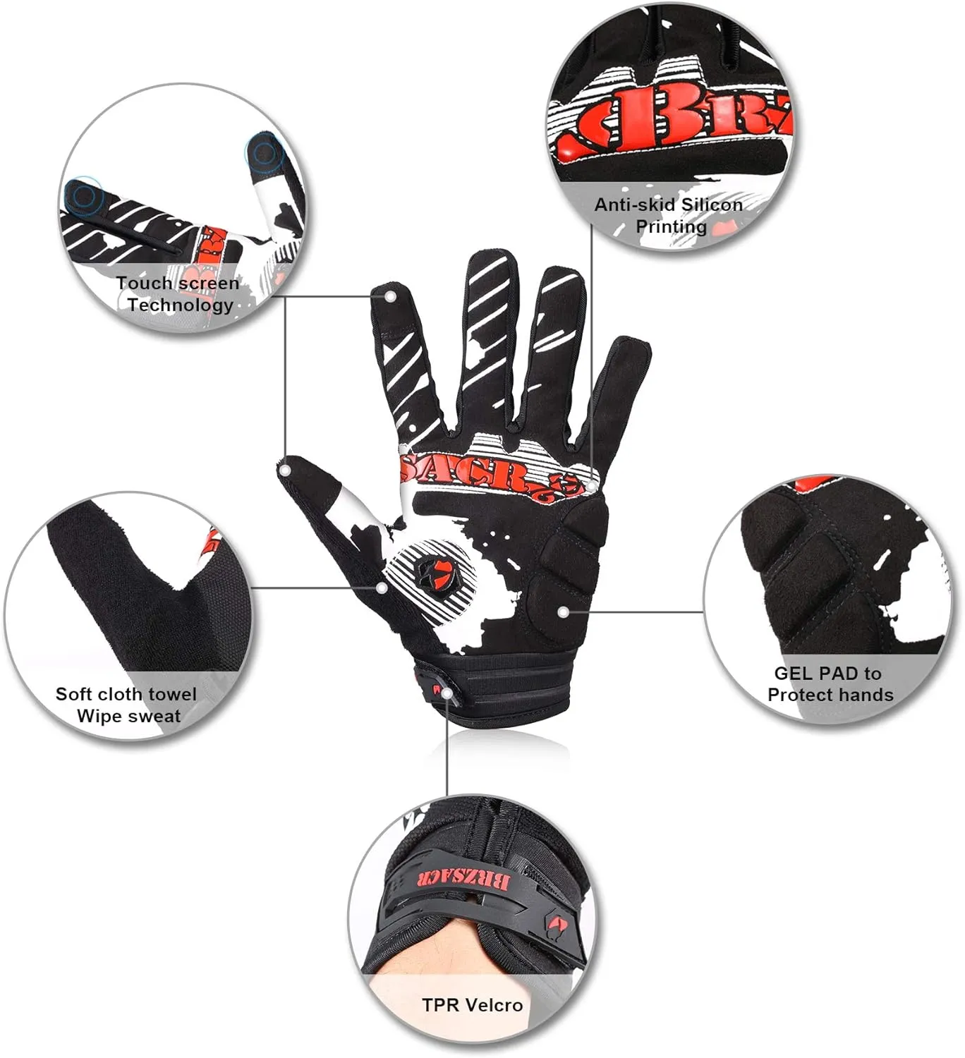 Cycling Gloves Skeleton Bone Motorcycle Bike Gloves Mountain Padded Road Bicycle Riding for Men Women Outdoor Resistance for Biking Climbing Hiking Full Finger Gloves.