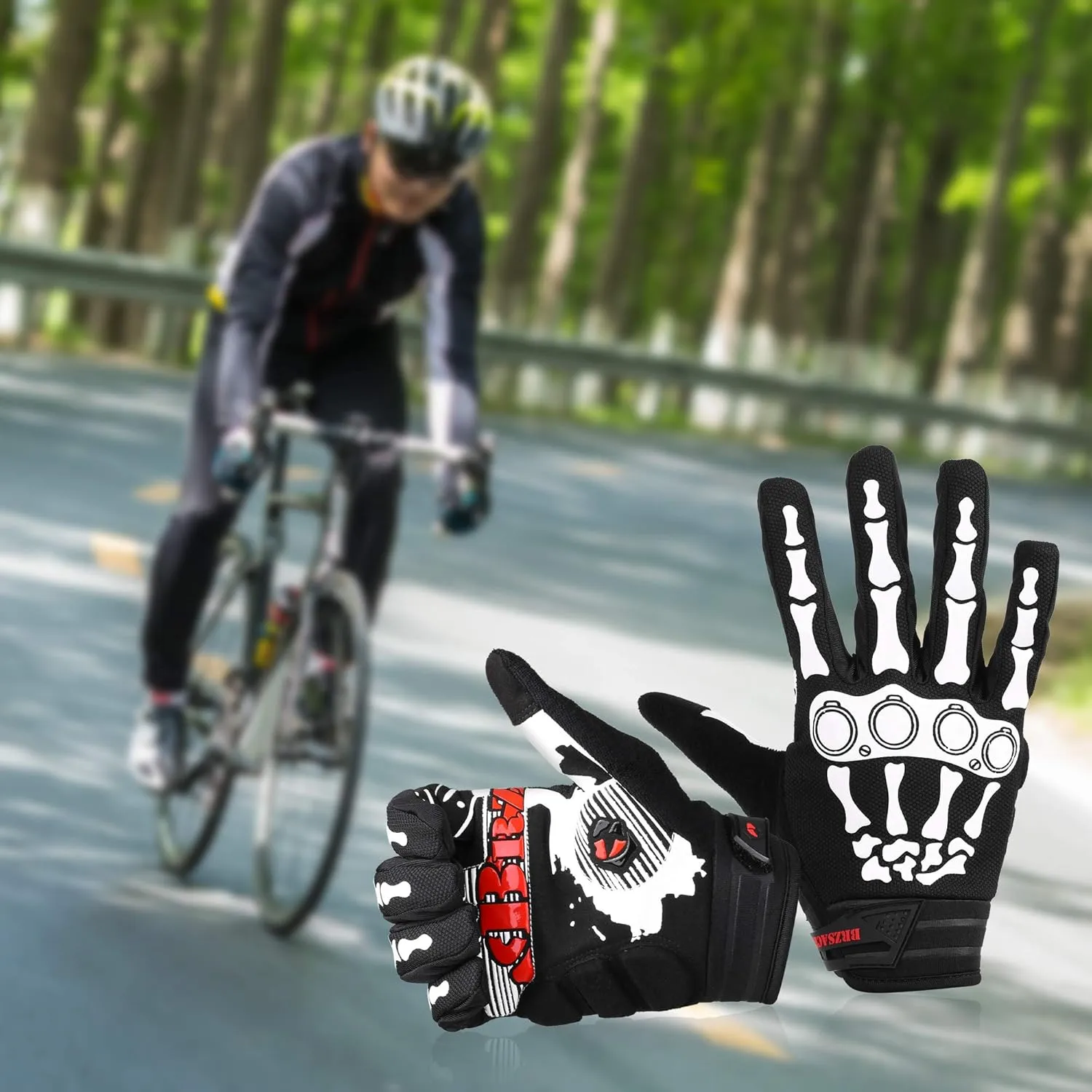 Cycling Gloves Skeleton Bone Motorcycle Bike Gloves Mountain Padded Road Bicycle Riding for Men Women Outdoor Resistance for Biking Climbing Hiking Full Finger Gloves.