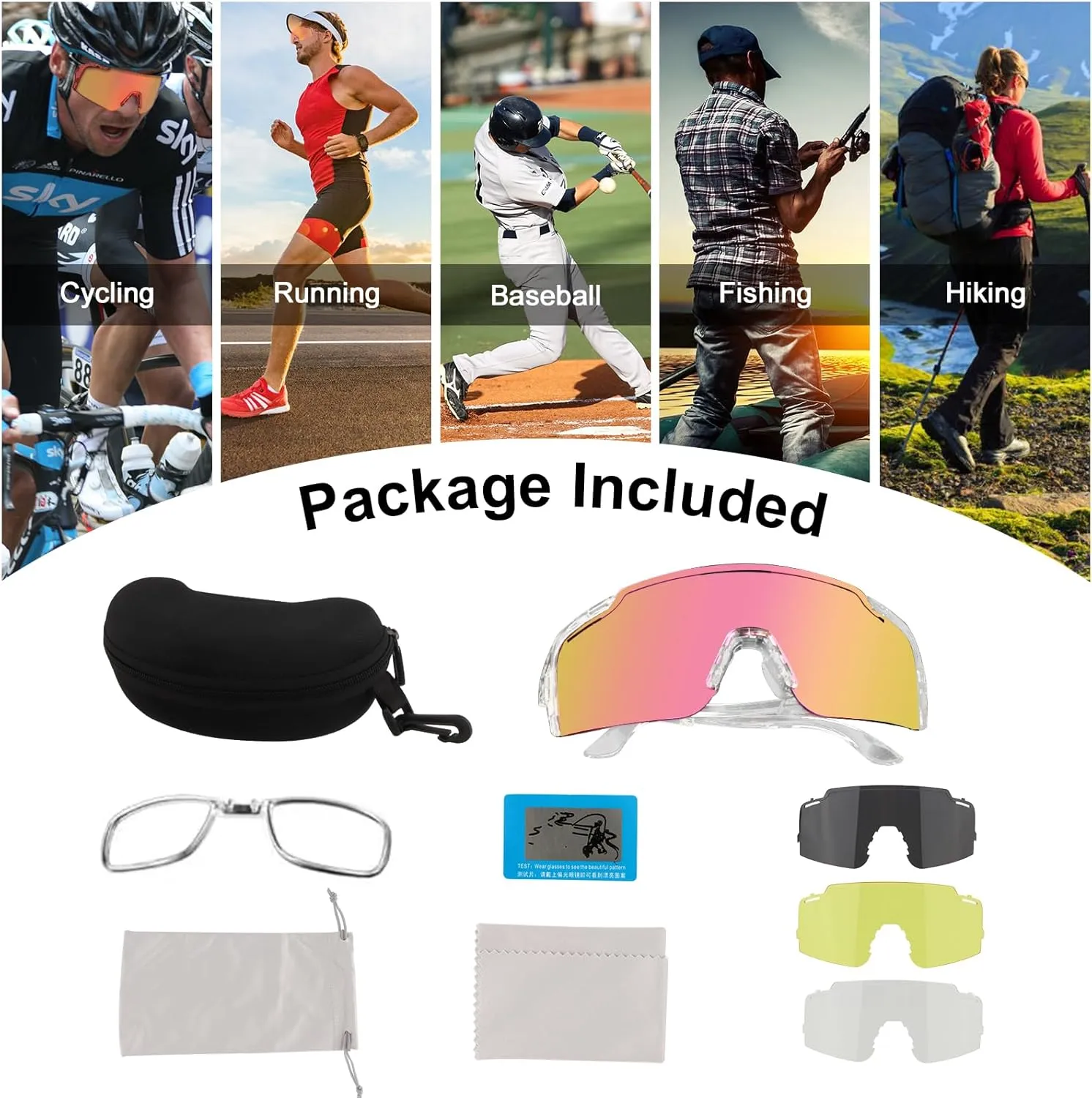 Cycling Sunglasses with Interchangeable Lenses, UV 400 Protection Polarized Sport Sunglasses for Baseball Hiking